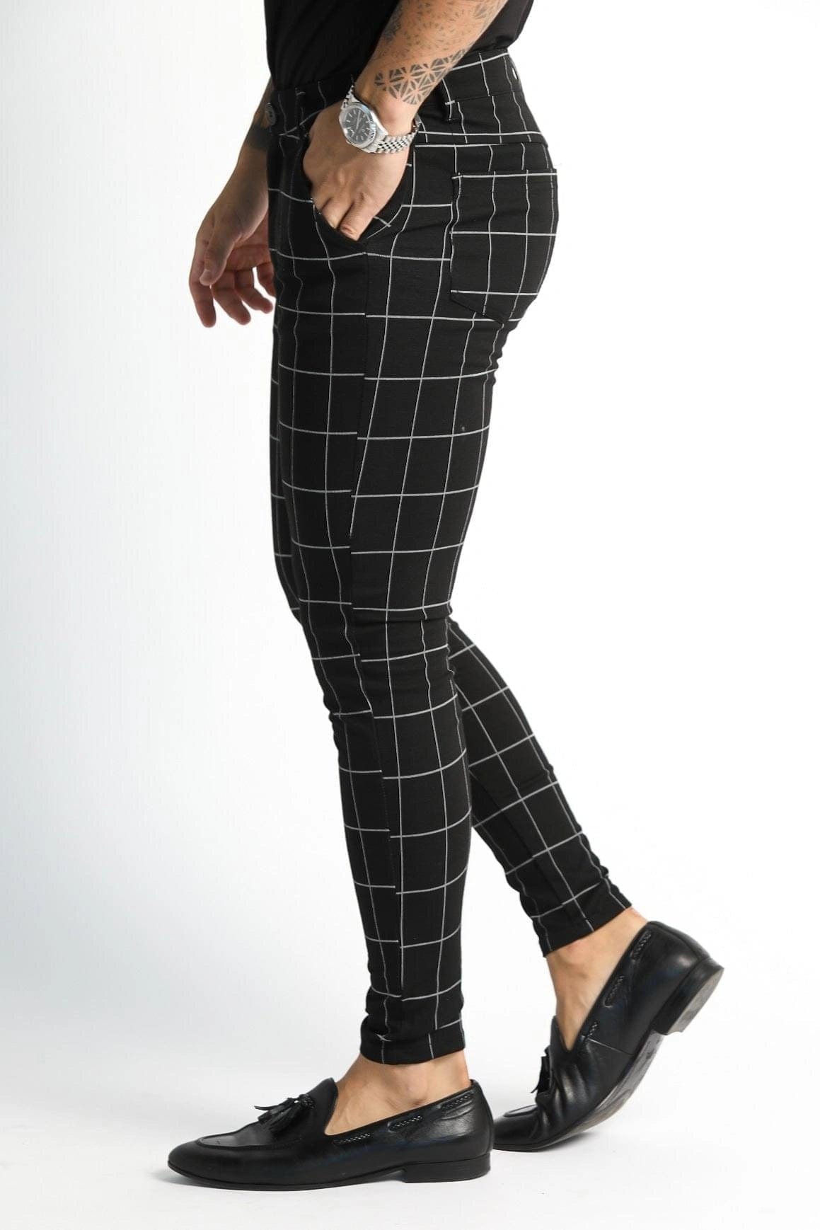 Mens Black Checkered Dress Pants - Gerardo Collection