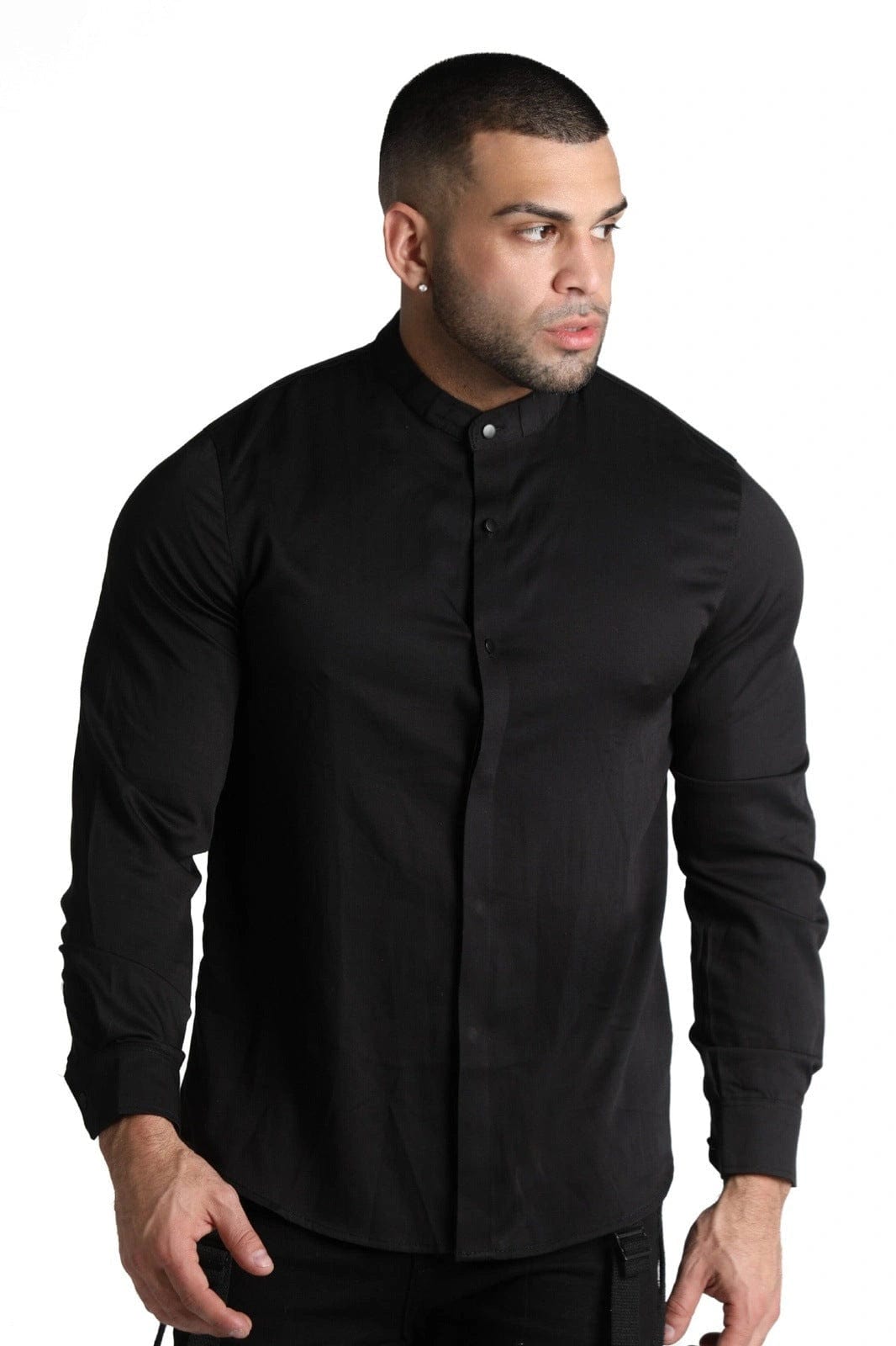 Mens Black Grandad Collar Shirt - Gerardo Collection