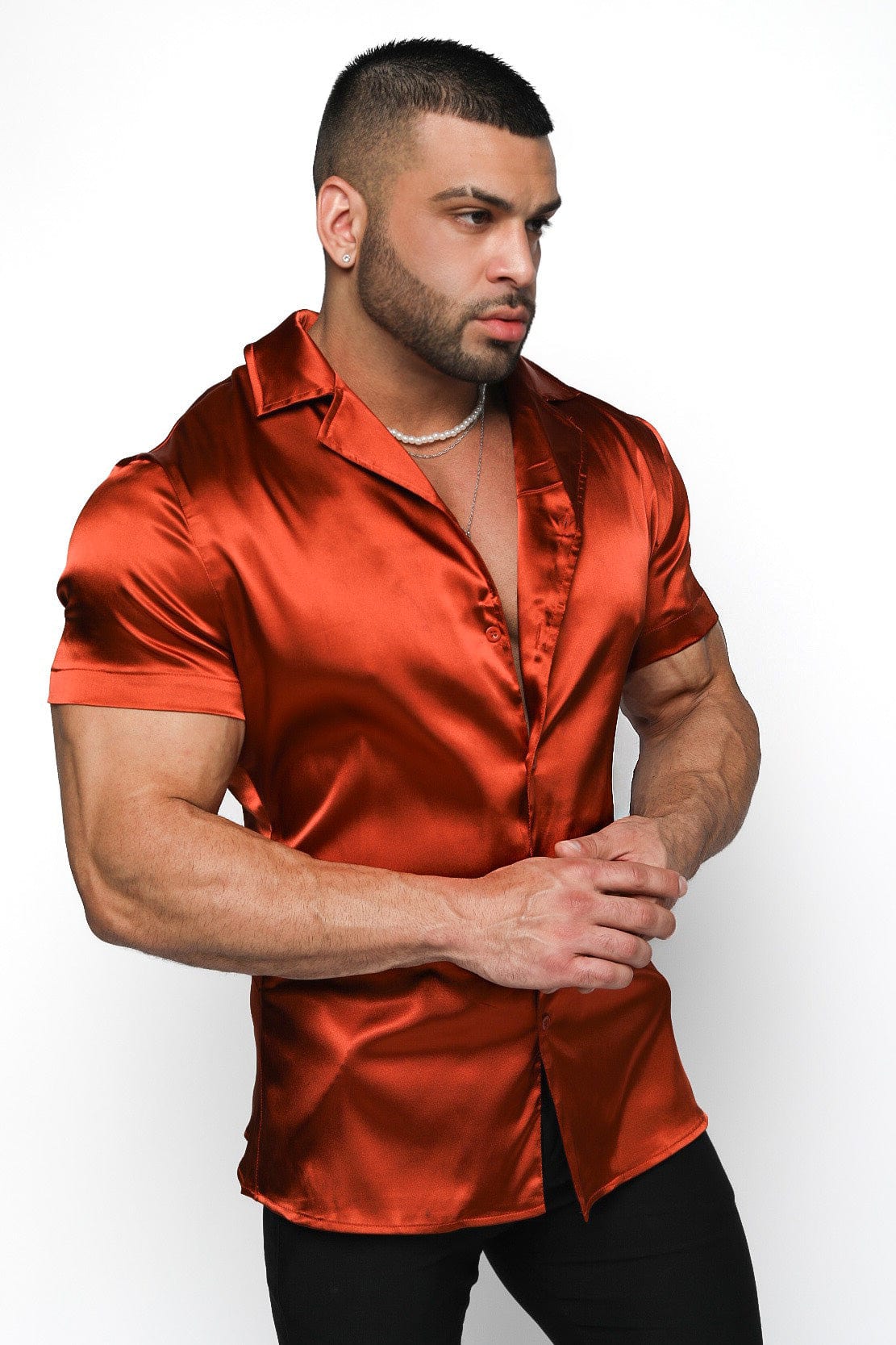 Mens Copper Satin Shirt - Gerardo Collection