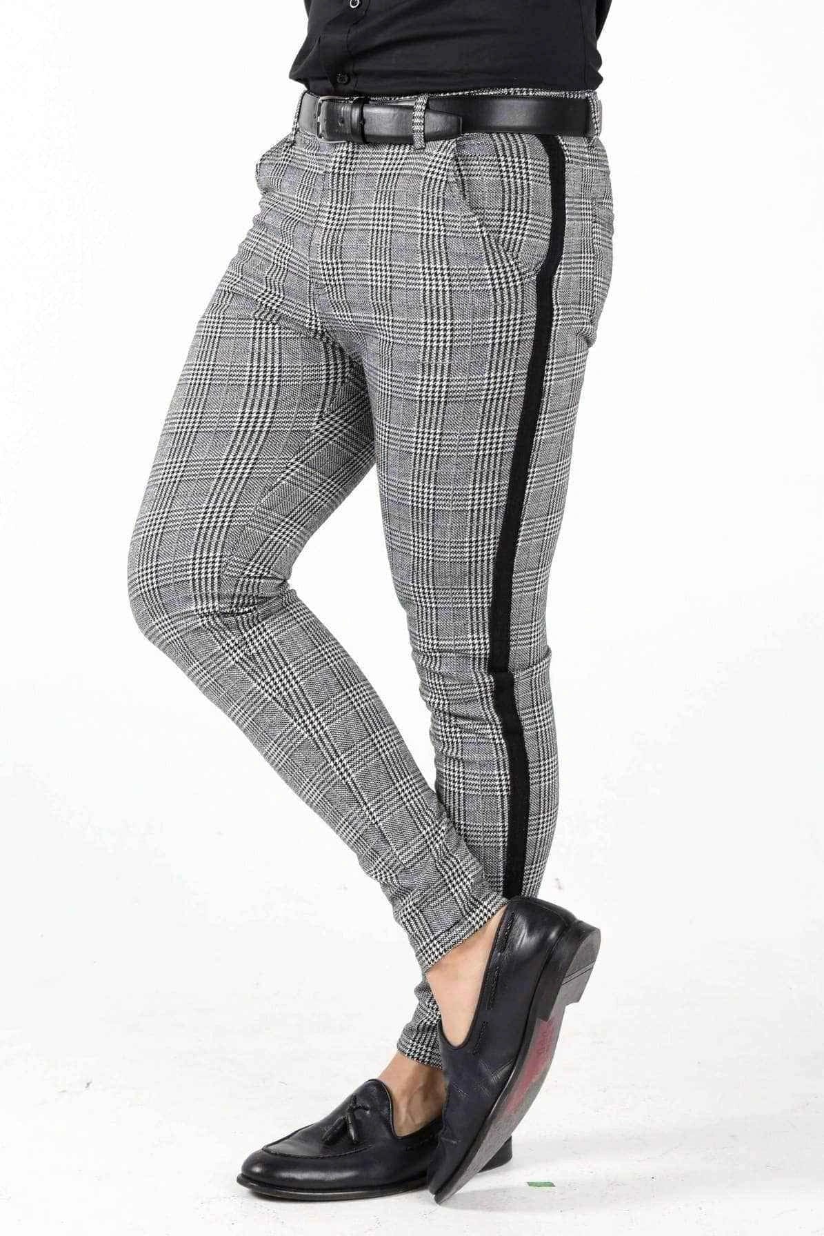 Mens Grey & Black Plaid Pants - Gerardo Collection