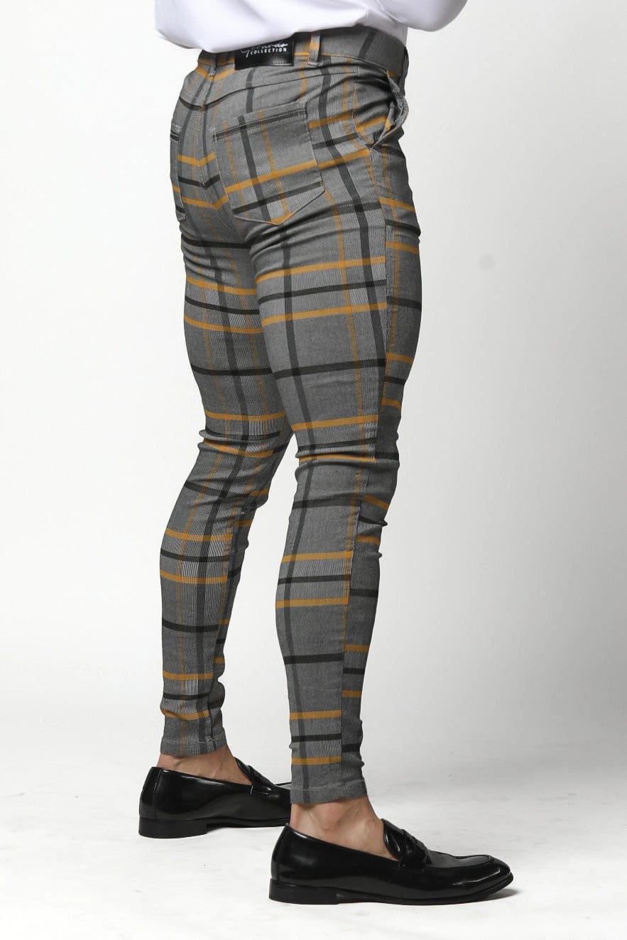 Mens Grey & Yellow Plaid Pants - Gerardo Collection