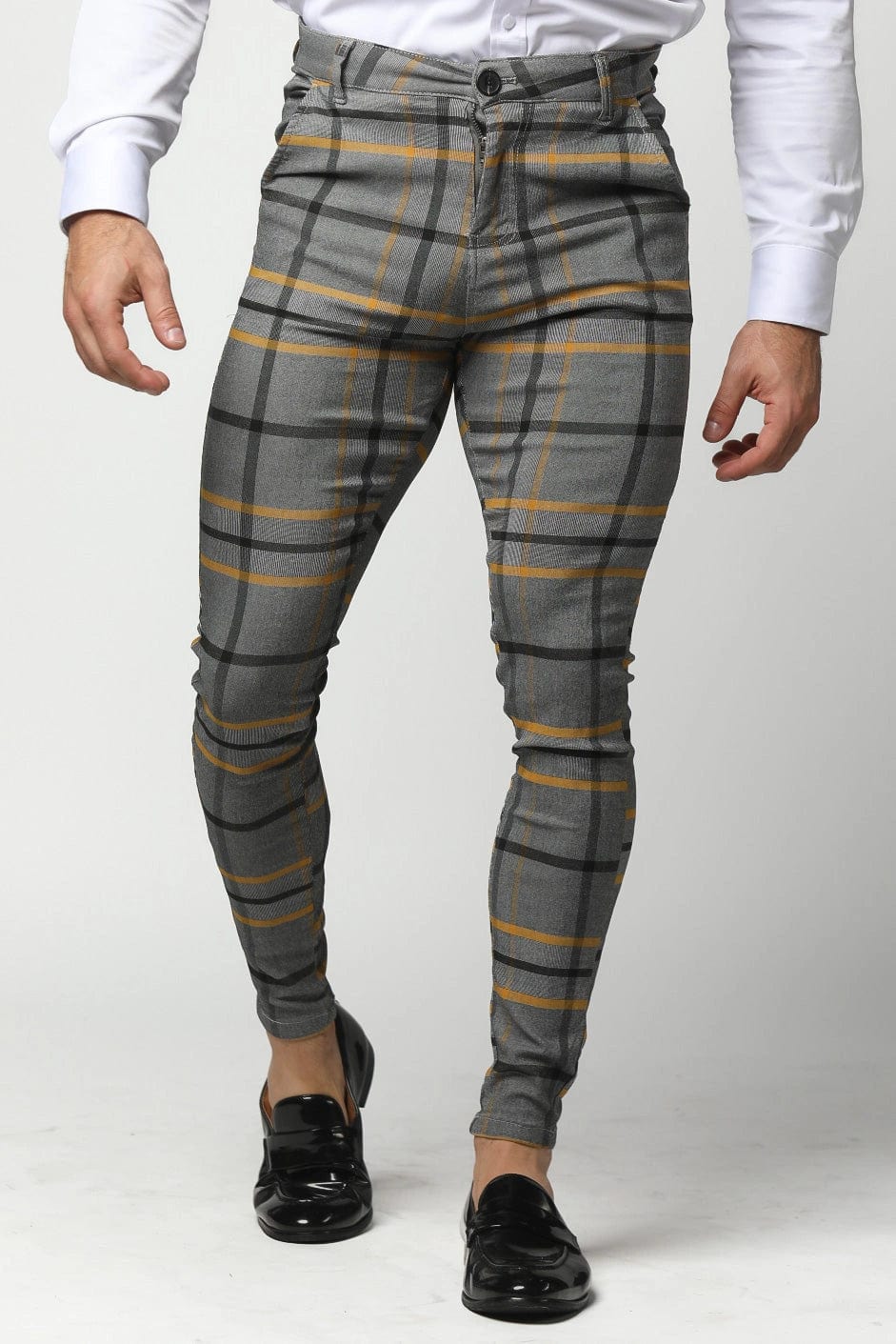 Mens Grey & Yellow Plaid Pants