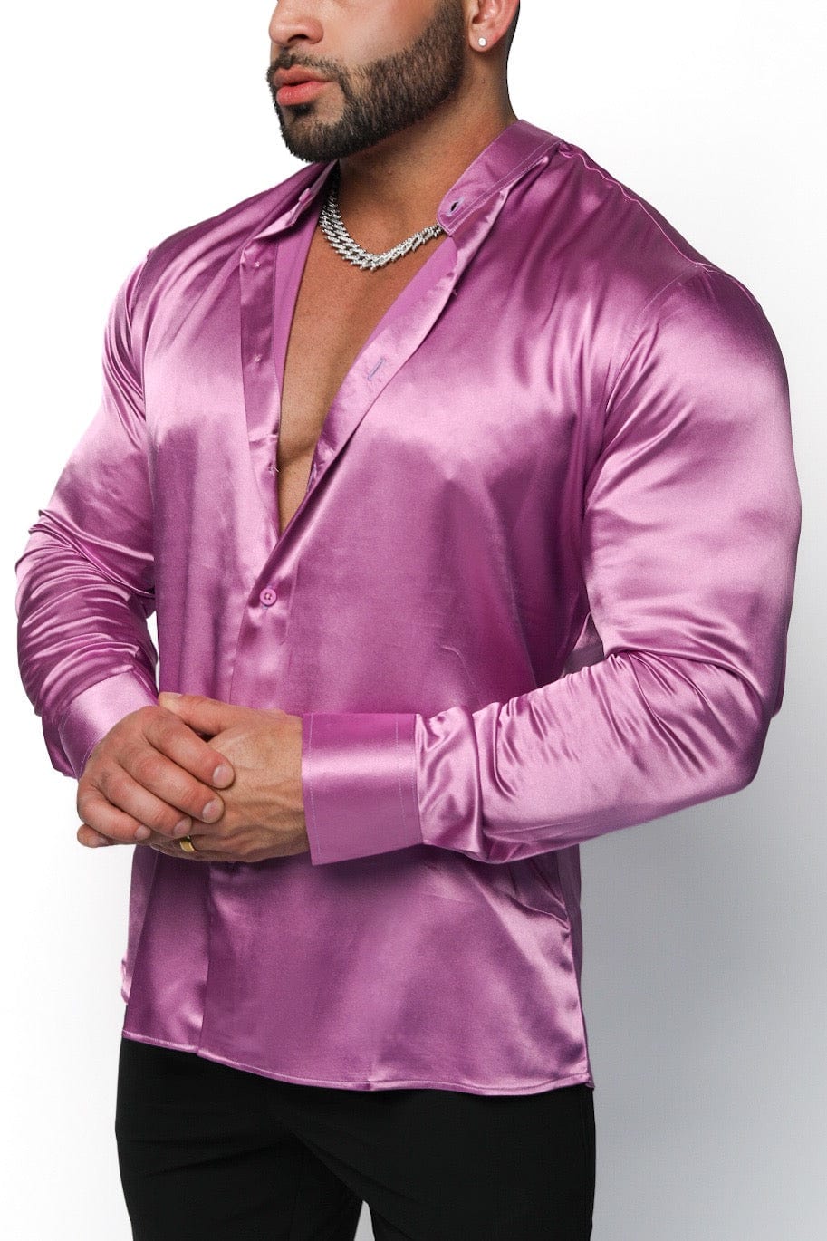 Mens Purple Satin Dress Shirt - Gerardo Collection