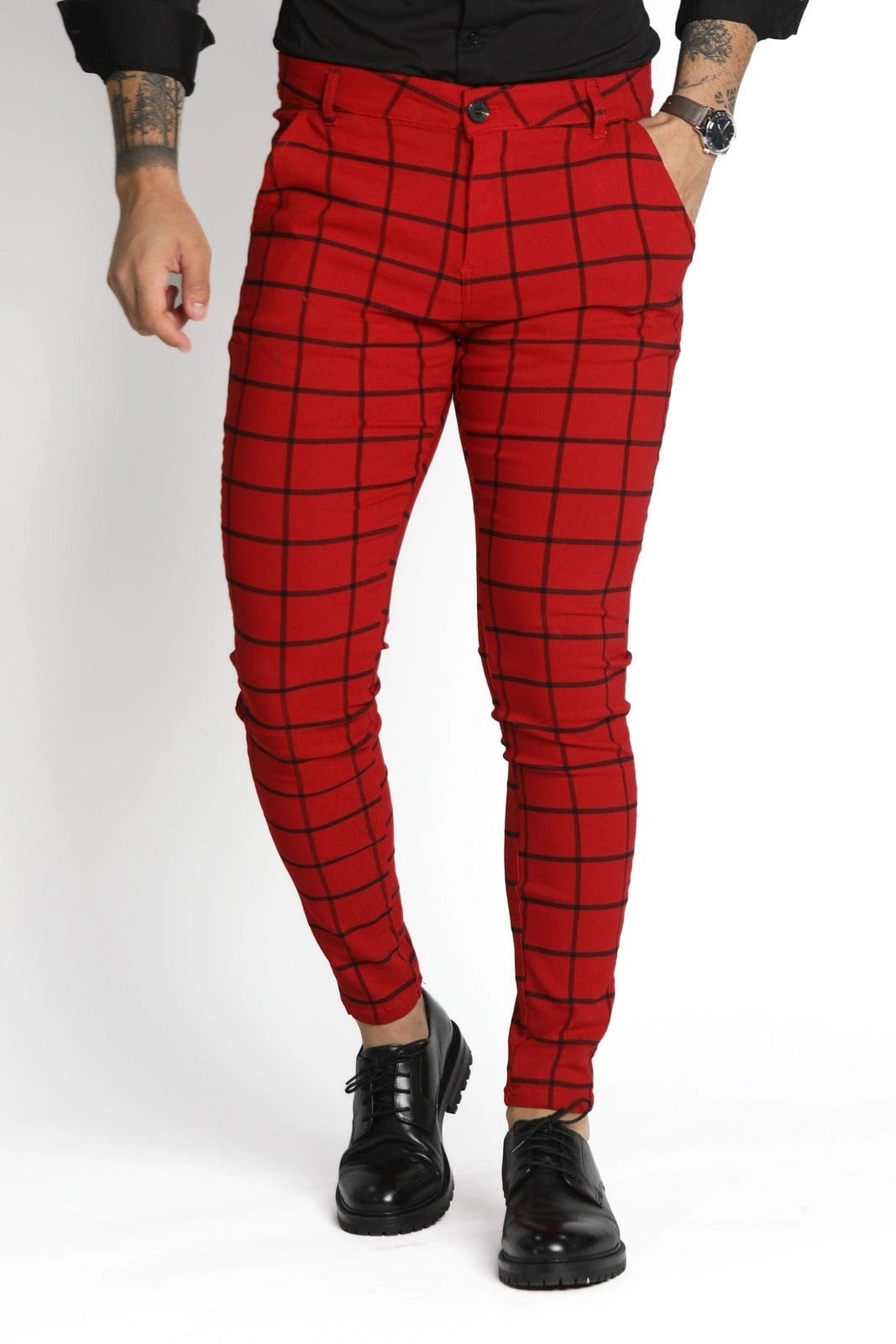 Mens Red Checkered Dress Pants