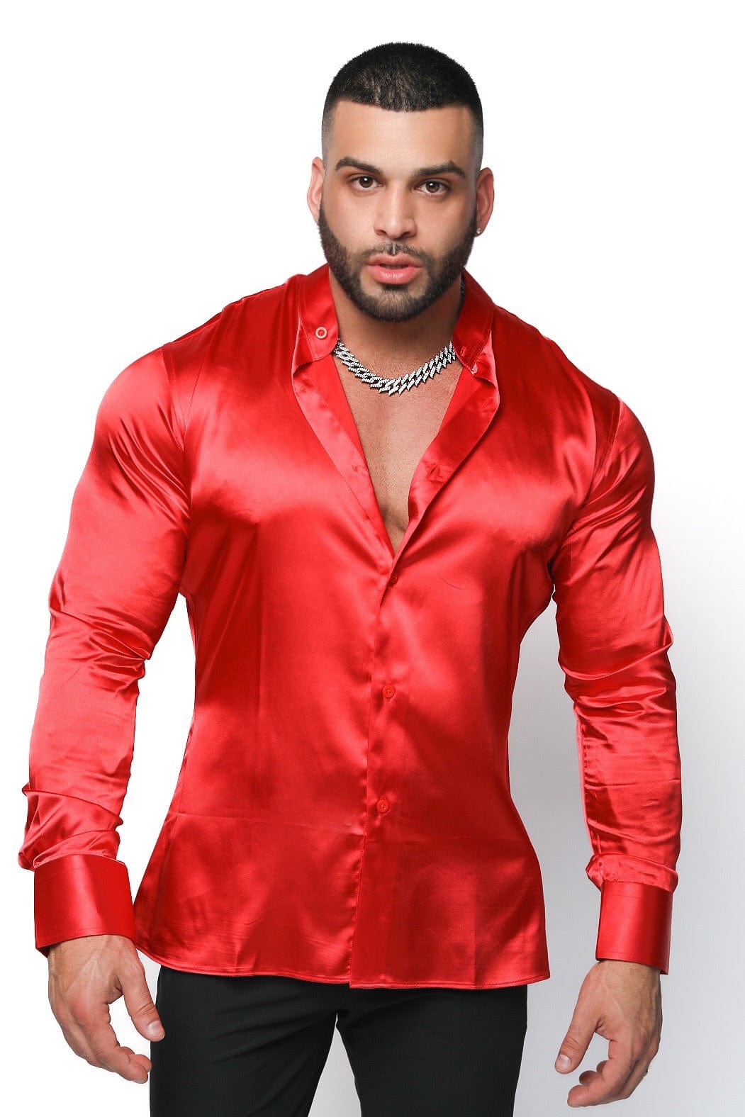 Mens Red Satin Dress Shirt - Gerardo Collection