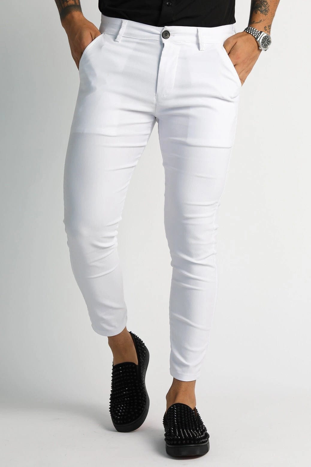 Mens White Slim Fit Dress Pants | Gerardo Collection