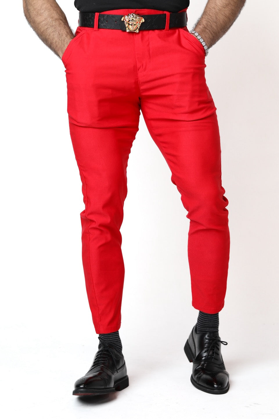 Red Slim Fit Dress Pants