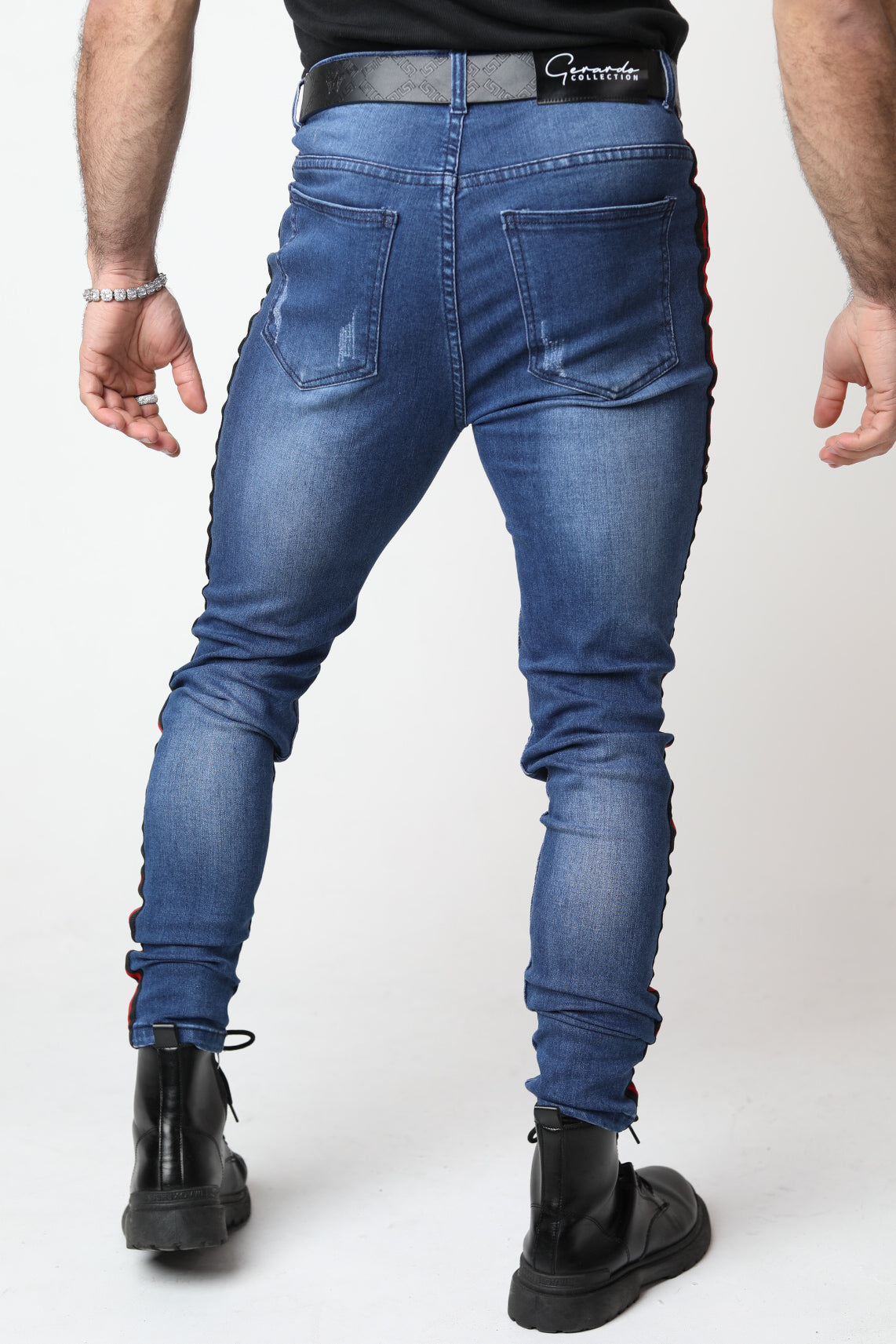 Red Striped Blue Skinny Fit Jeans