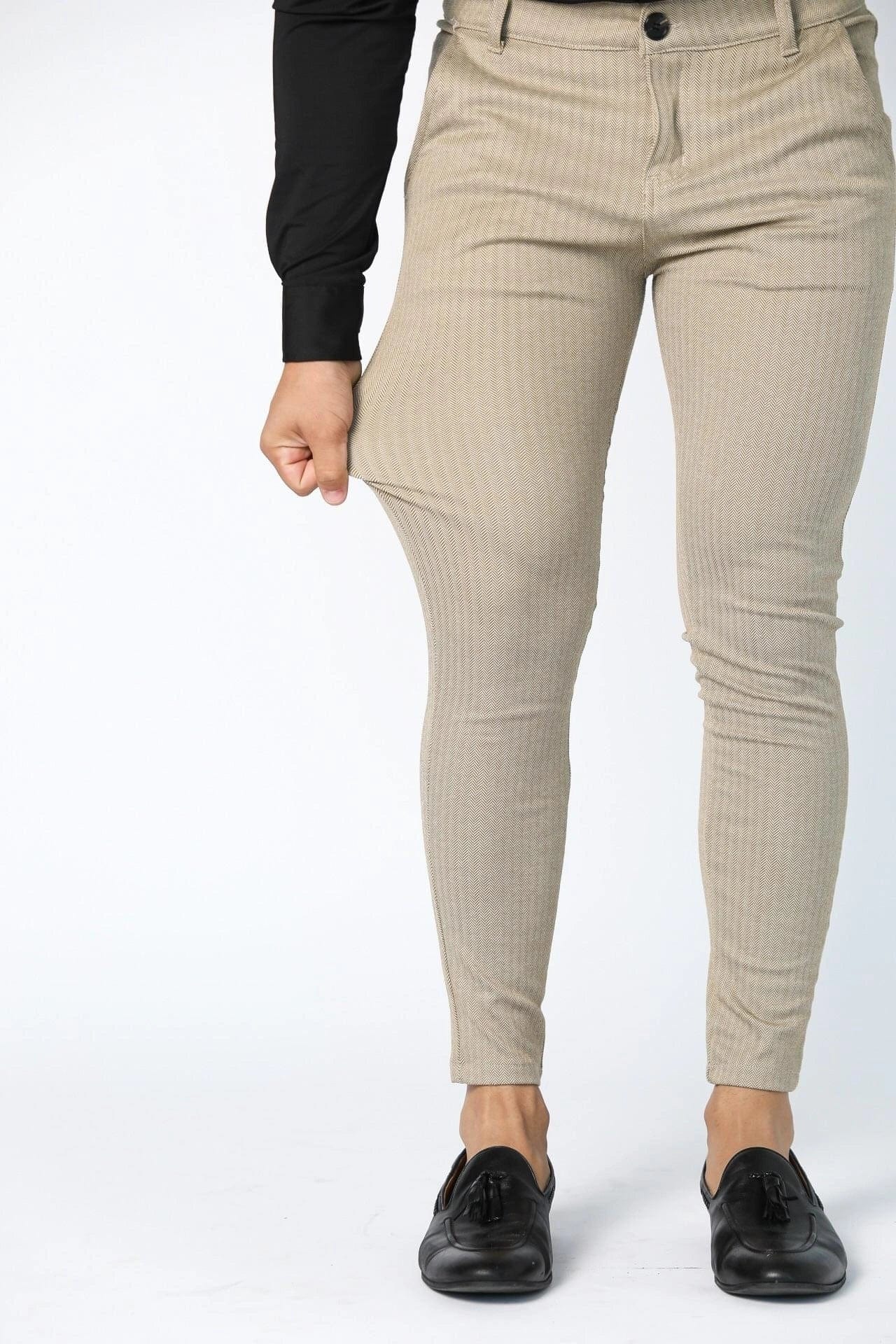 Mens Beige Pin Stripe Dress Pants - Gerardo Collection