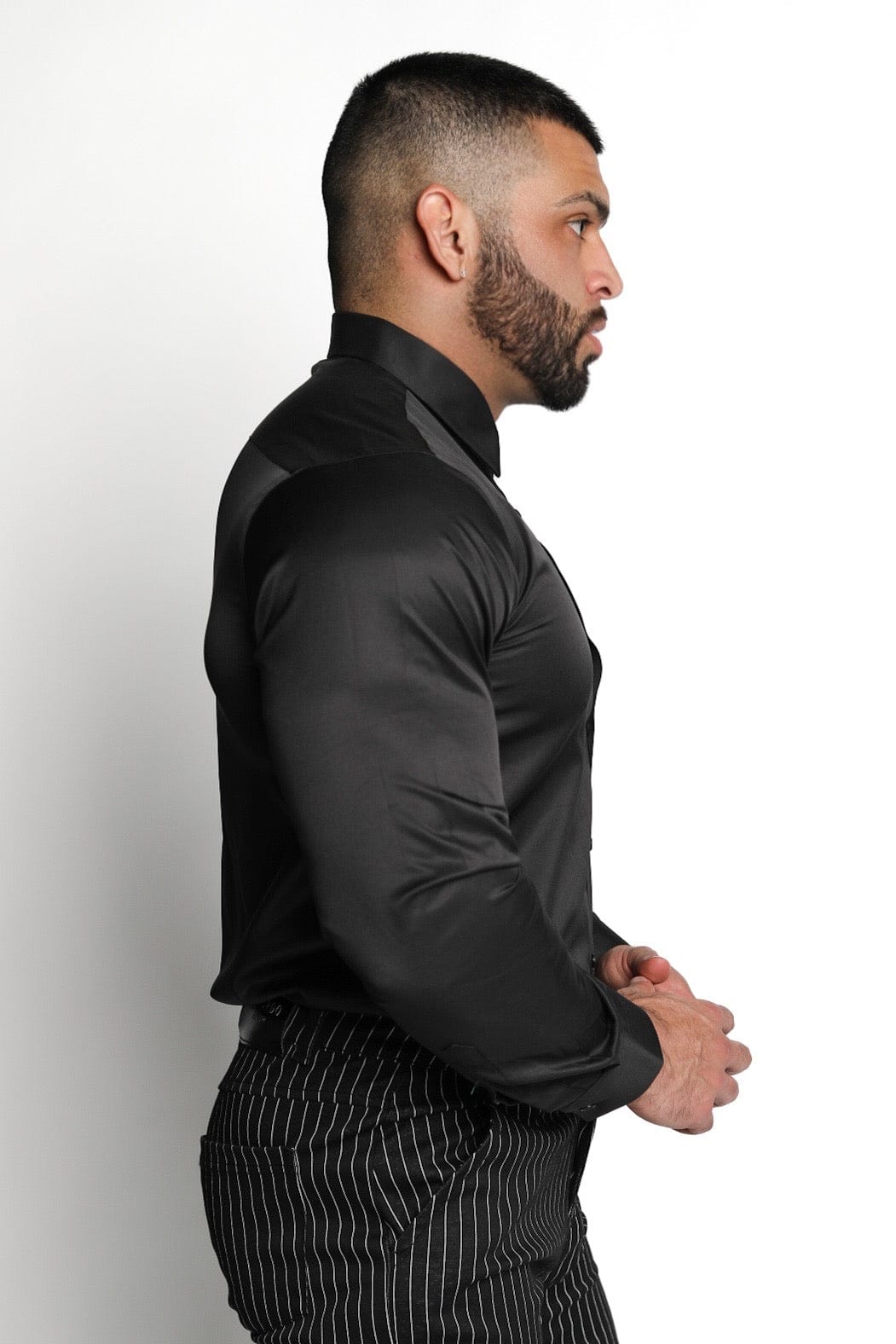 Mens Black Athletic Fit Dress Shirt - Gerardo Collection
