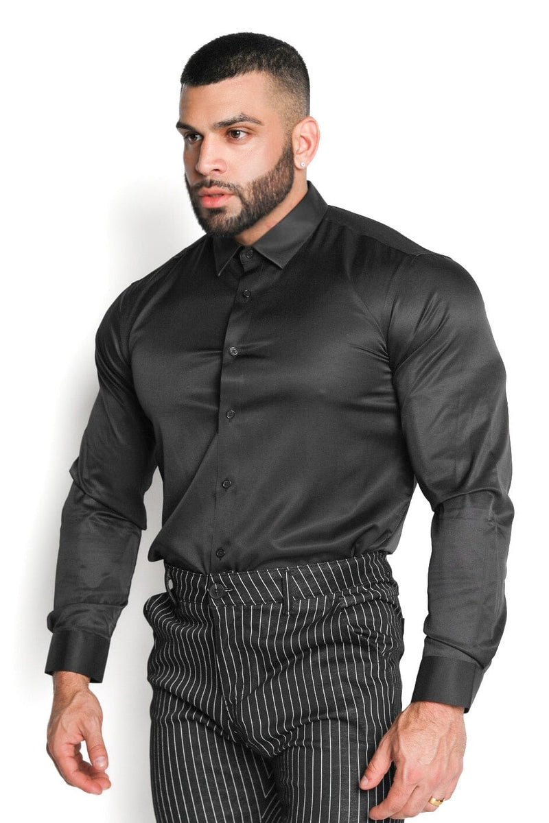 FANCIER Men's Easy-Care Dress Shirts Long Sleeve Four-Way Stretch Men Shirt,  Black, M at  Men's Clothing store