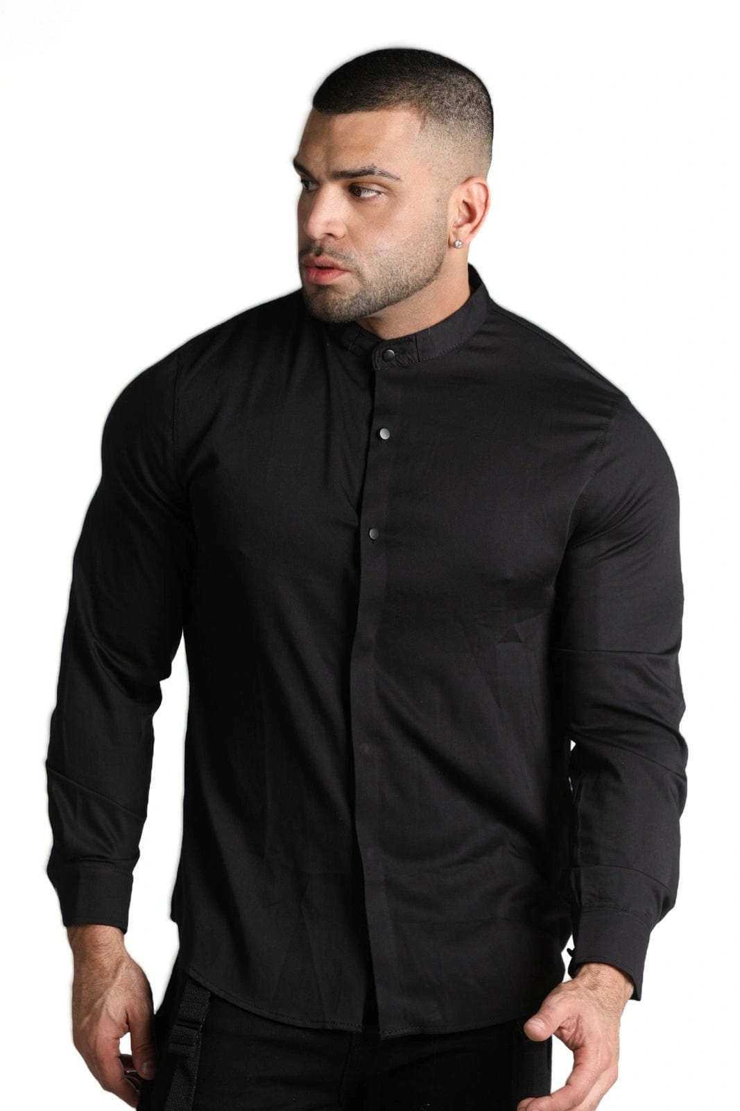 Mens Black Collarless Dress Shirt - Gerardo Collection