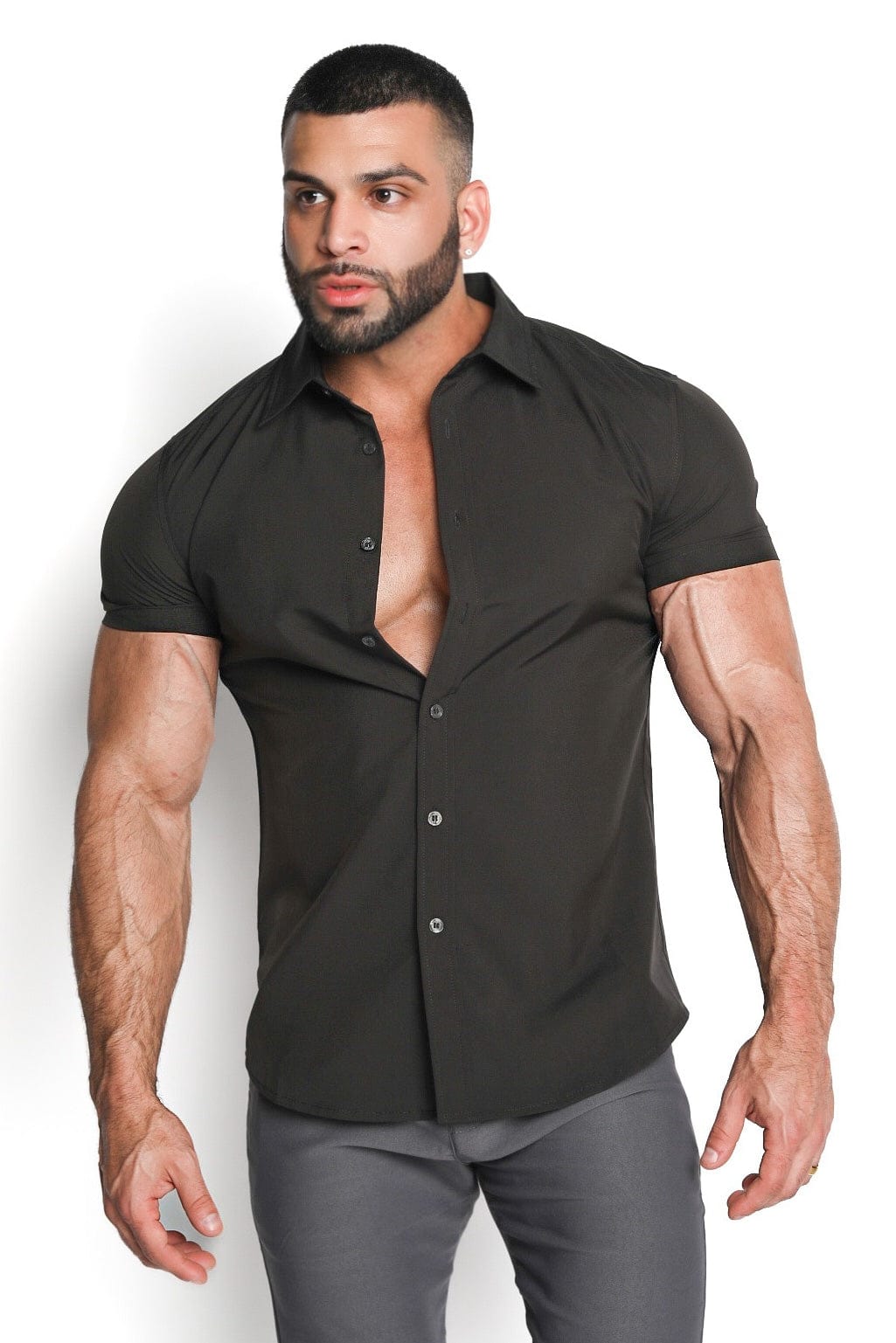 Mens Black Muscle Fit Button Down Shirt - Gerardo Collection