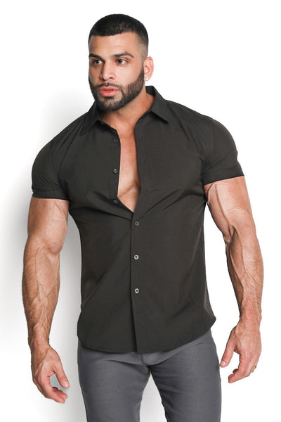 Black Muscle Fit Button Down Shirt