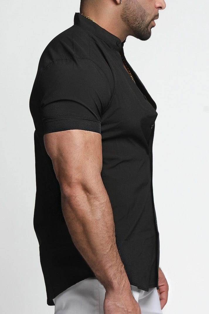 Mens Black Muscle Fit Collarless Shirt - Gerardo Collection