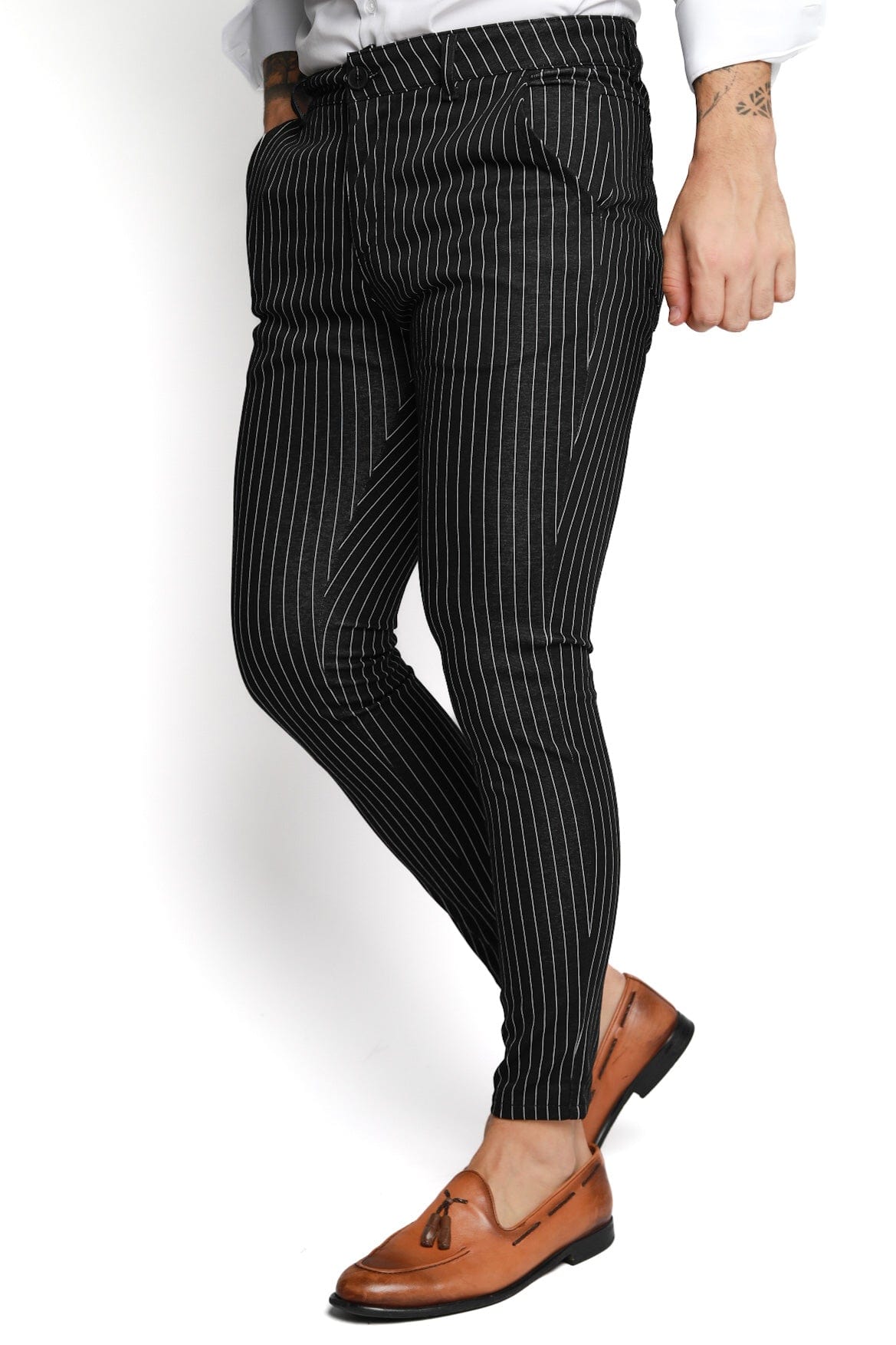 Mens Black Pinstripe Dress Pants - Gerardo Collection