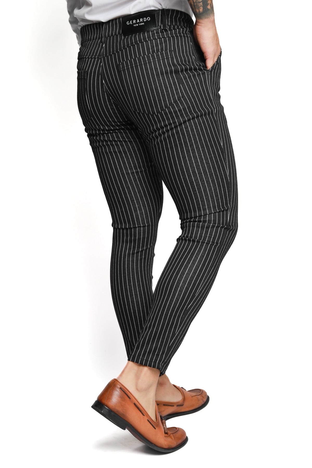 Mens Black Pinstripe Slim Fit Dress Pants - Gerardo Collection