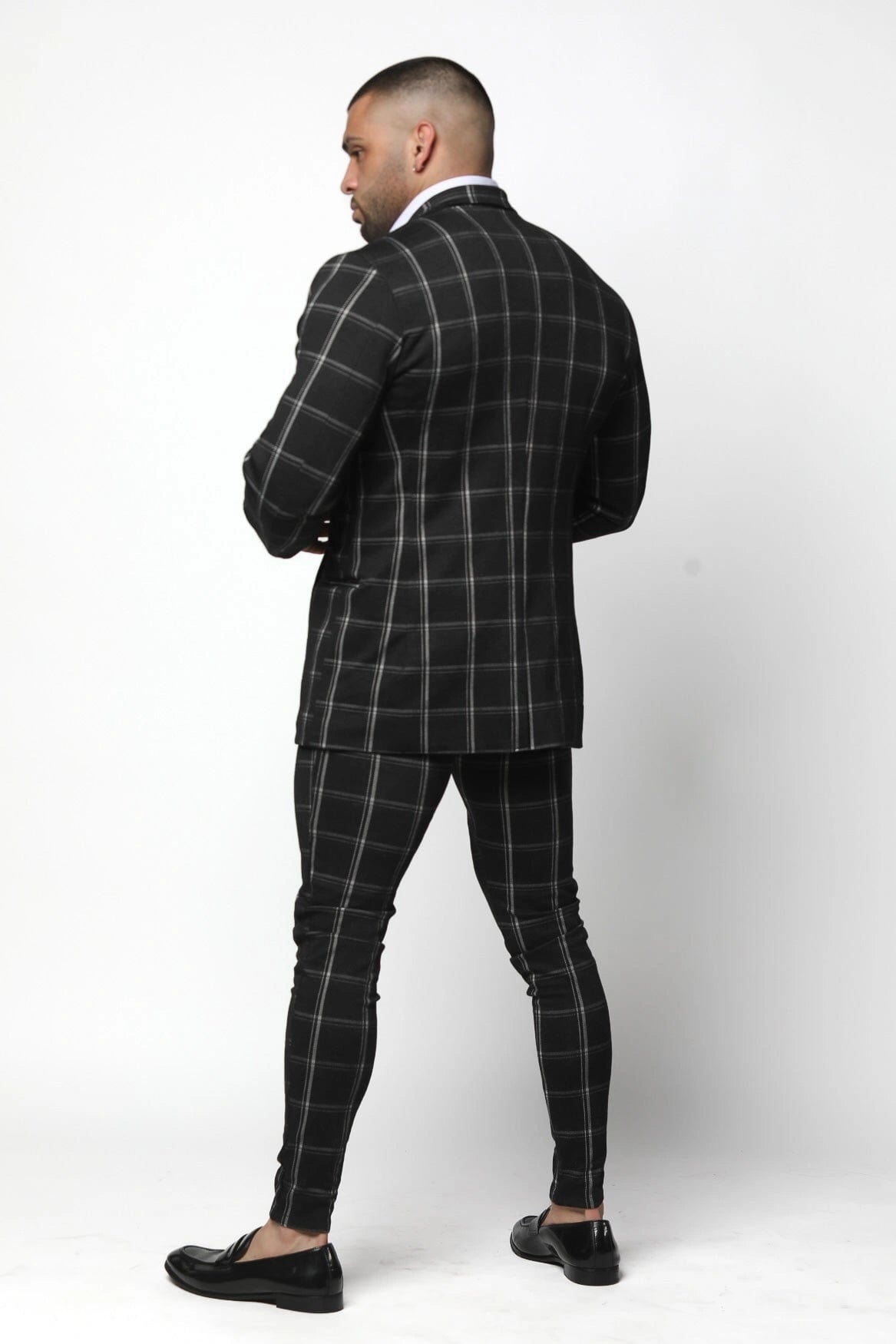 Mens Black Plaid Athletic Fit Suit - Gerardo Collection
