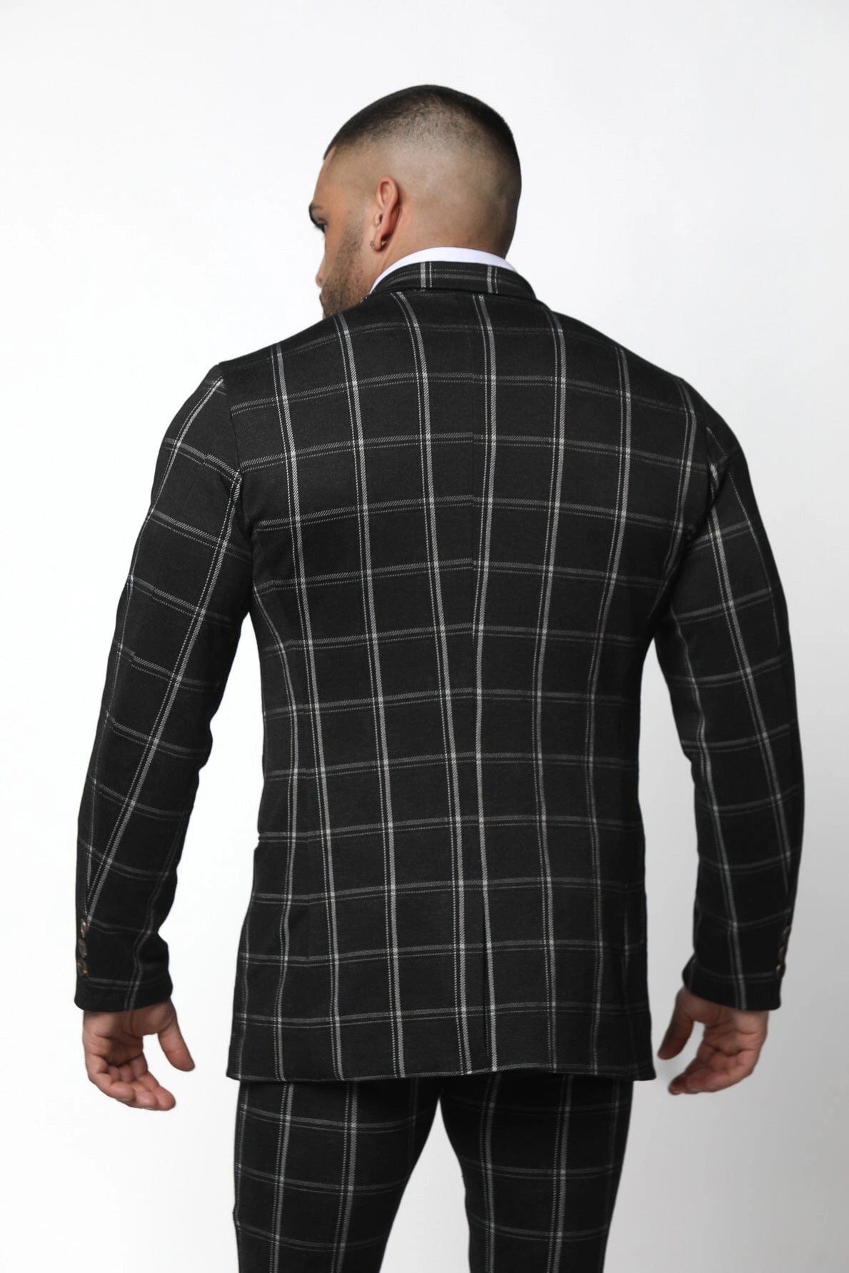 Mens Black Plaid Athletic Fit Suit - Gerardo Collection