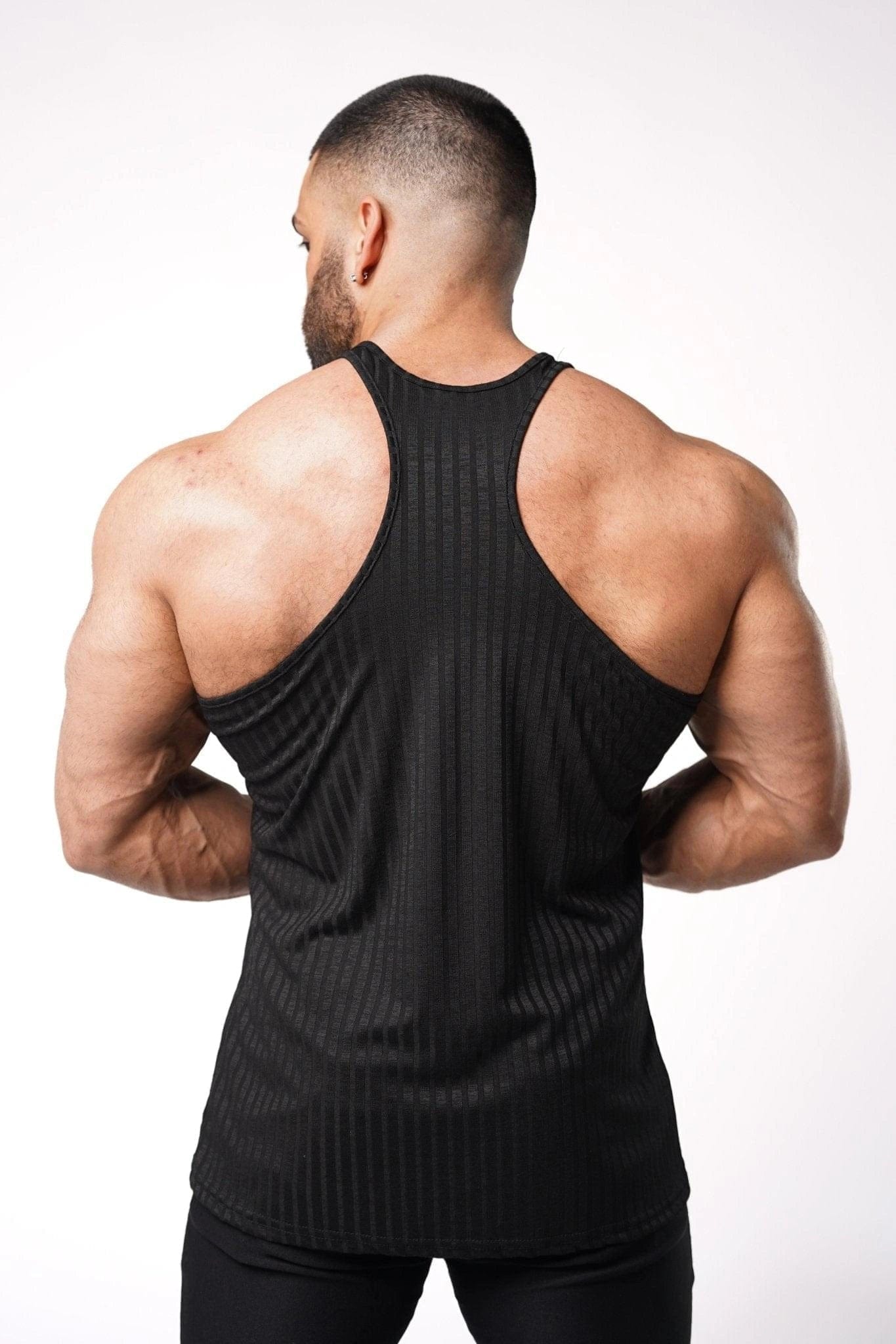 Mens Black Ribbed Knit Muscle Fit Tank - Gerardo Collection