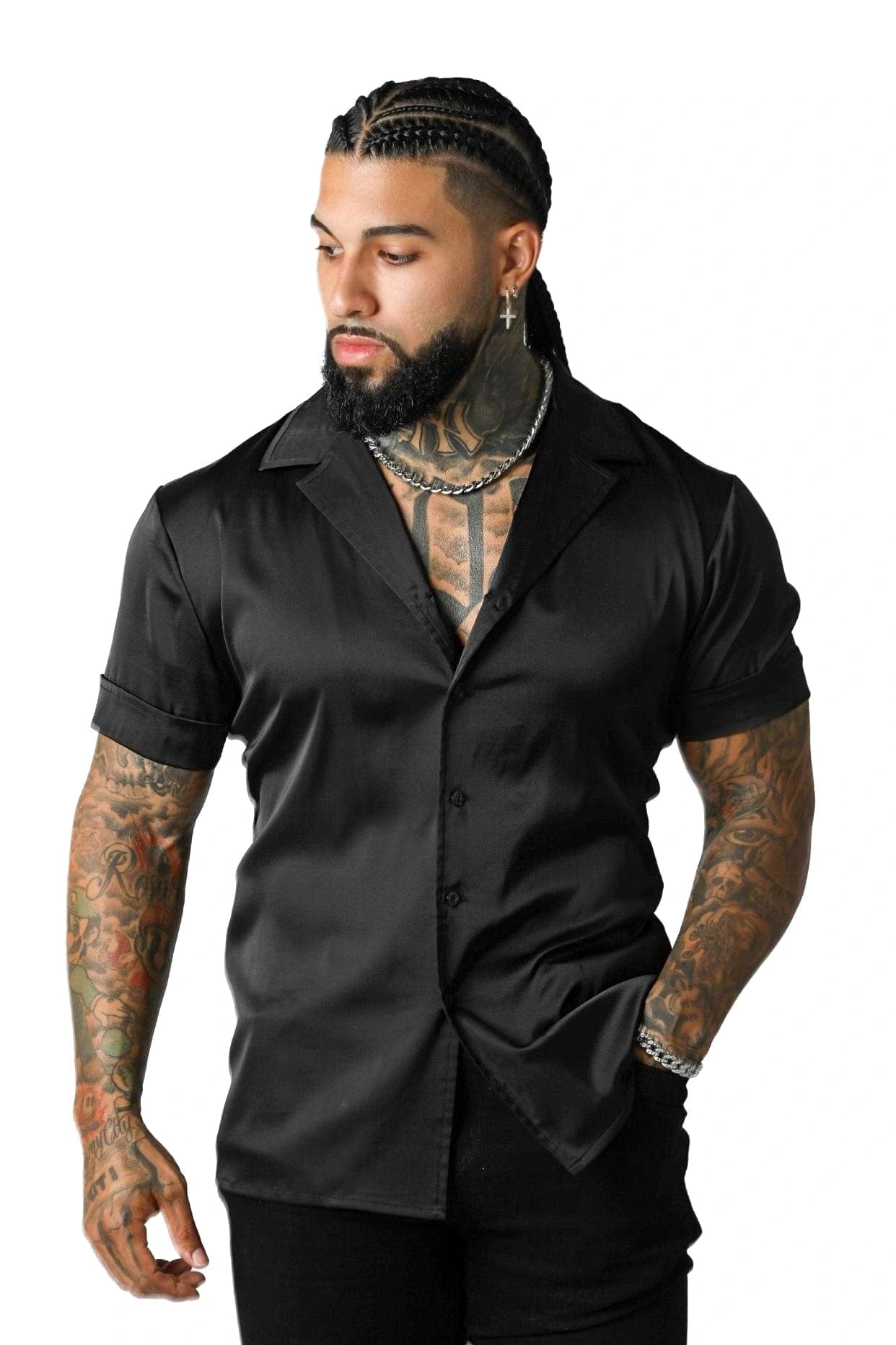Mens Black Satin Dress Shirt - Gerardo Collection