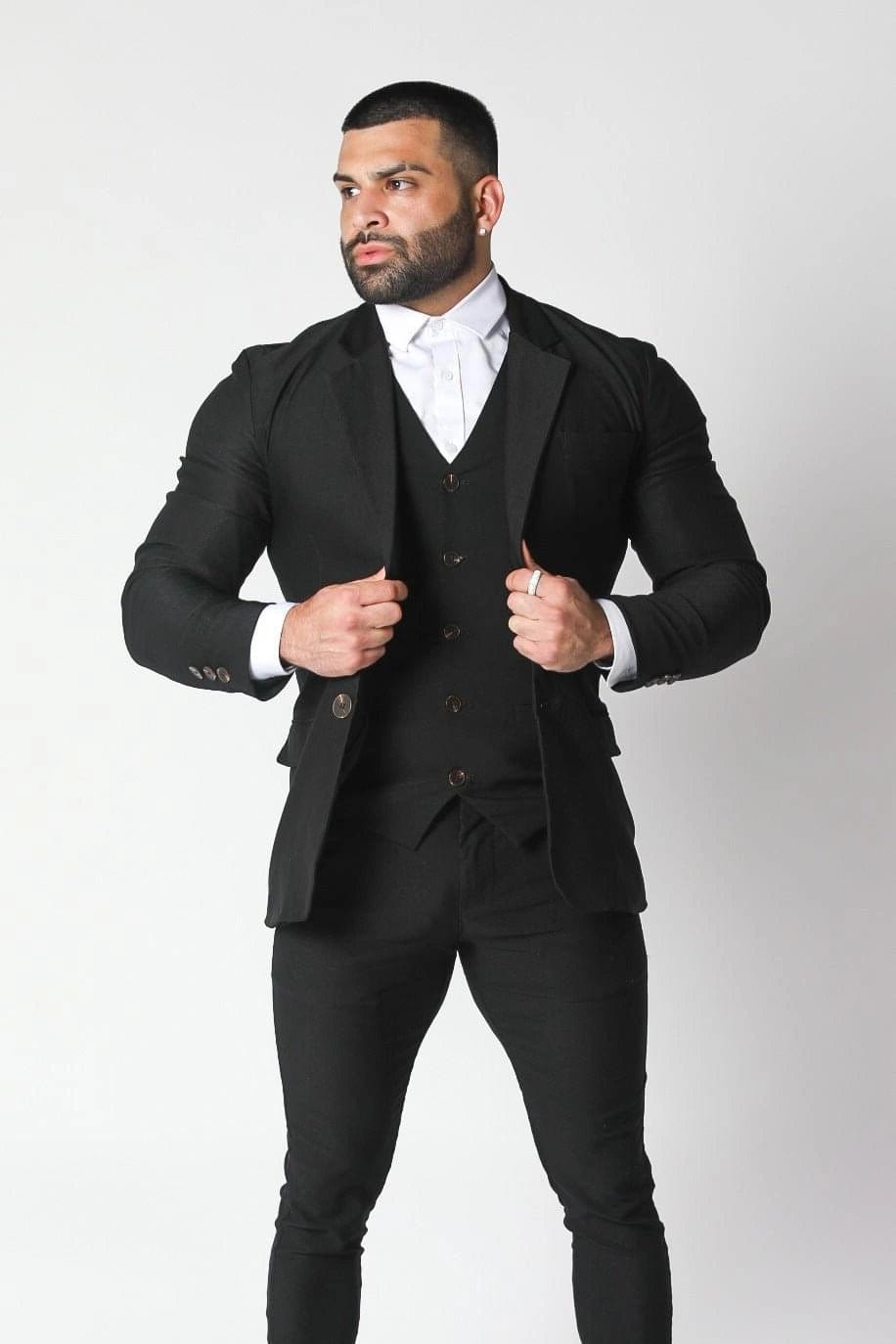 Mens Black Tailored Fit Stretch Suit - Gerardo Collection