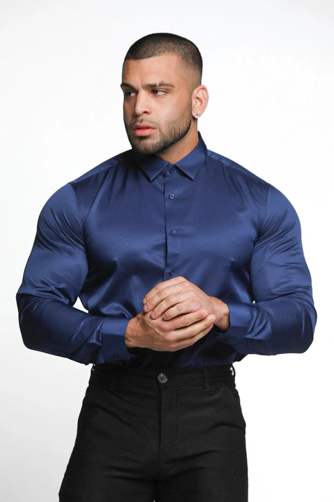 Mens Blue Athletic Fit Dress Shirt - Gerardo Collection