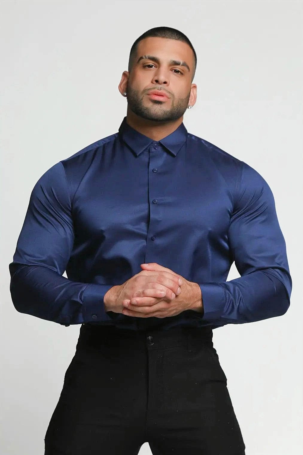 Mens Blue Athletic Fit Dress Shirt - Gerardo Collection