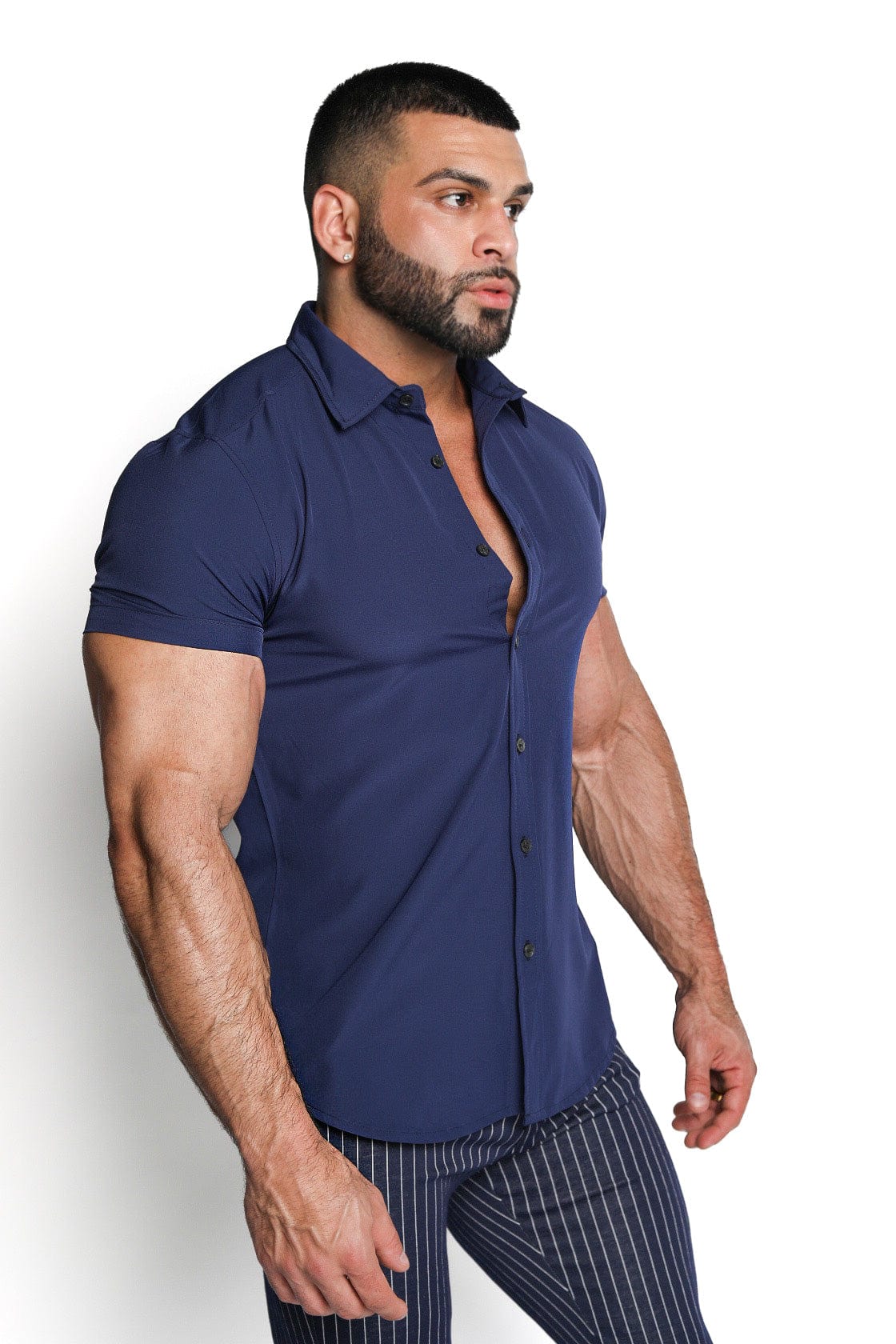 Mens Blue Muscle Fit Button Down Shirt - Gerardo Collection