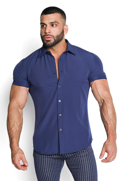 Blue Muscle Fit Button Down Shirt