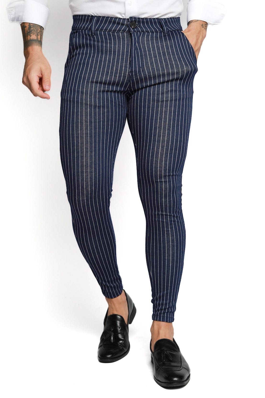 Mens Blue Pin Stripe Slim Fit Dress Pants - Gerardo Collection