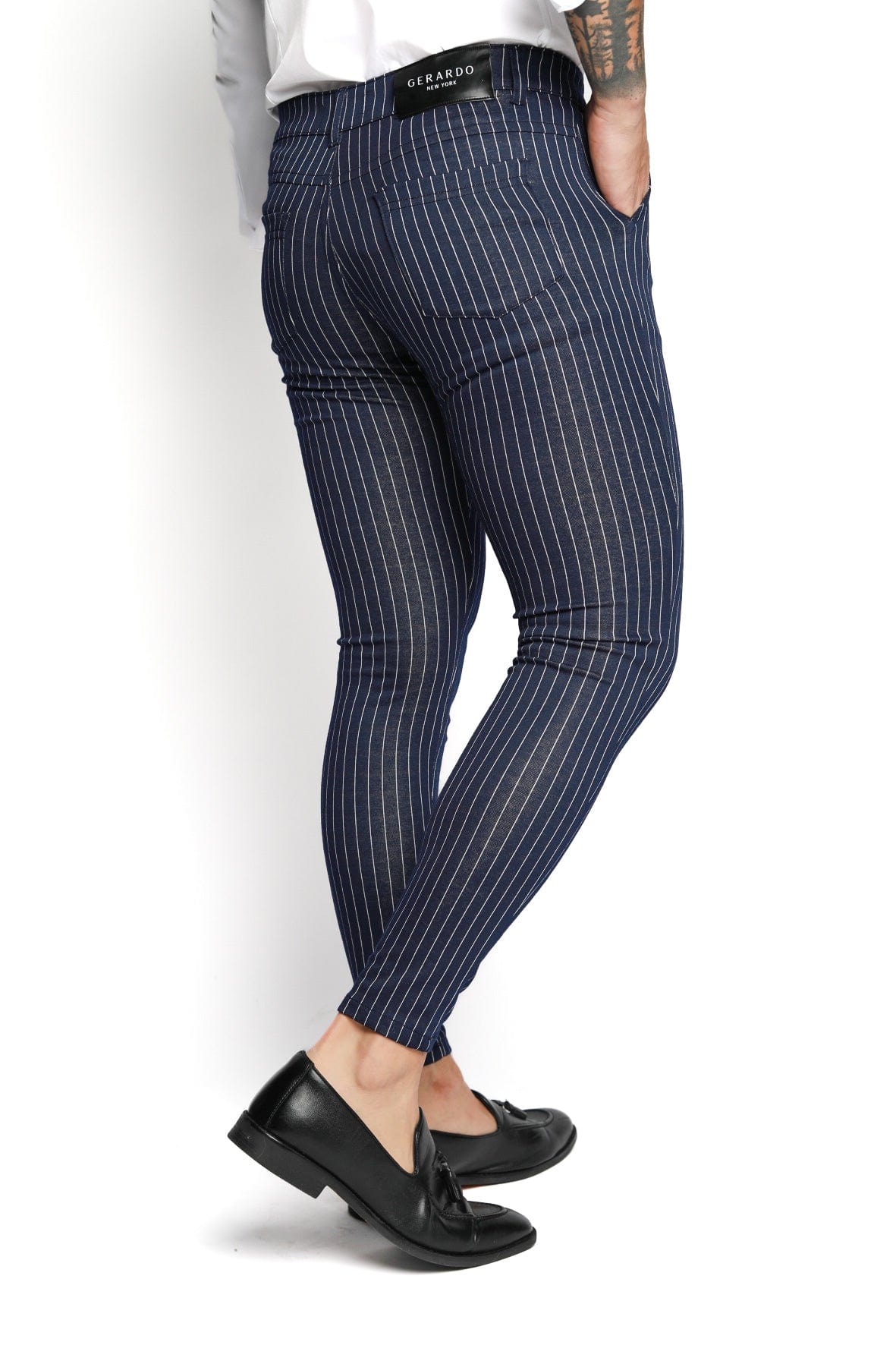 Mens Blue Pin Stripe Slim Fit Dress Pants - Gerardo Collection