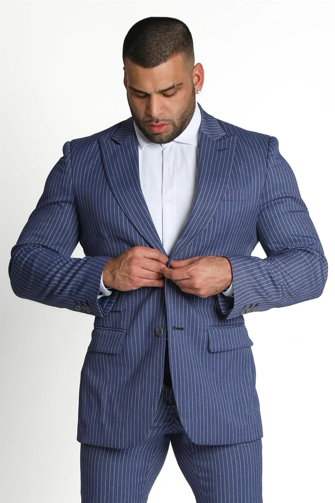 Mens Blue Pinstripe Suit - Gerardo Collection