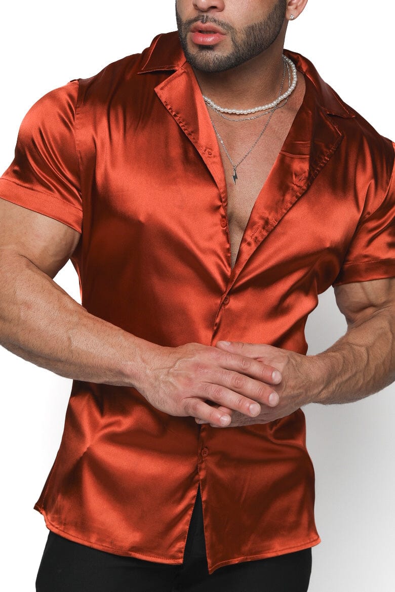 Mens Copper Satin Shirt - Gerardo Collection