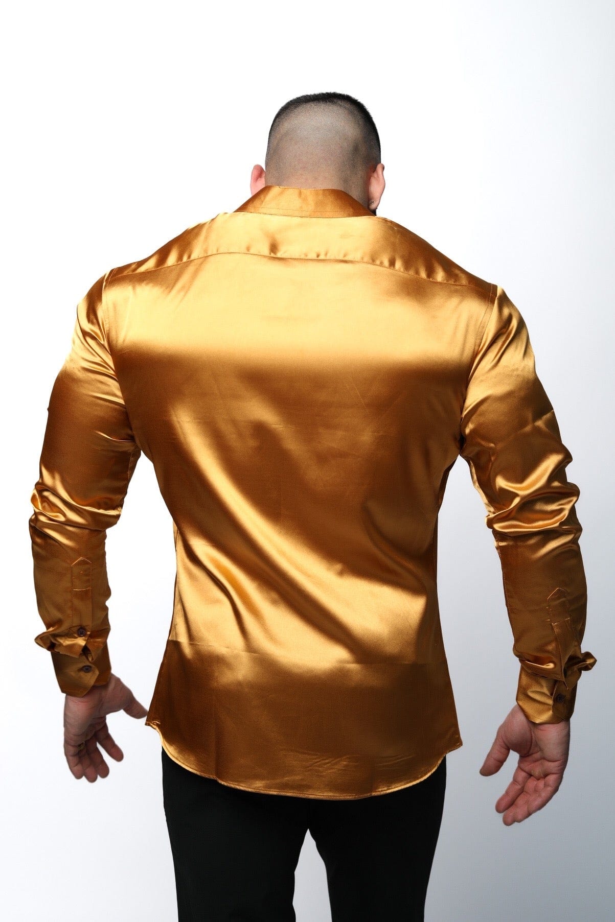 Mens Gold Satin Dress Shirt - Gerardo Collection