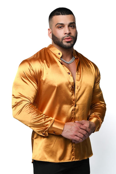 Gold Satin Long Sleeve Shirt