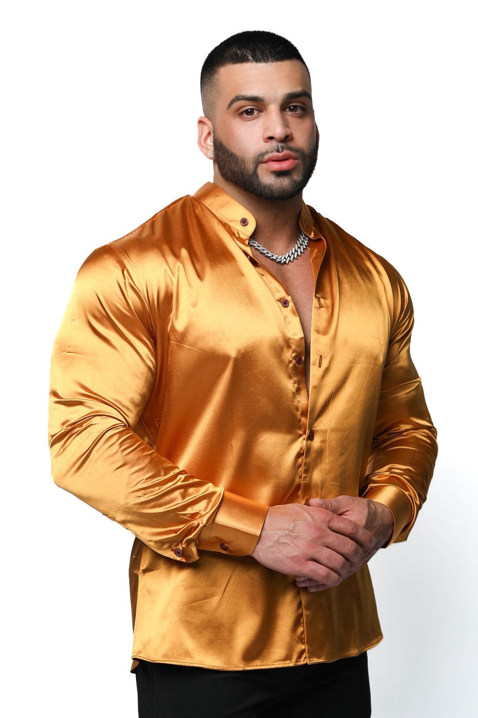 Mens Gold Satin Dress Shirt - Gerardo Collection