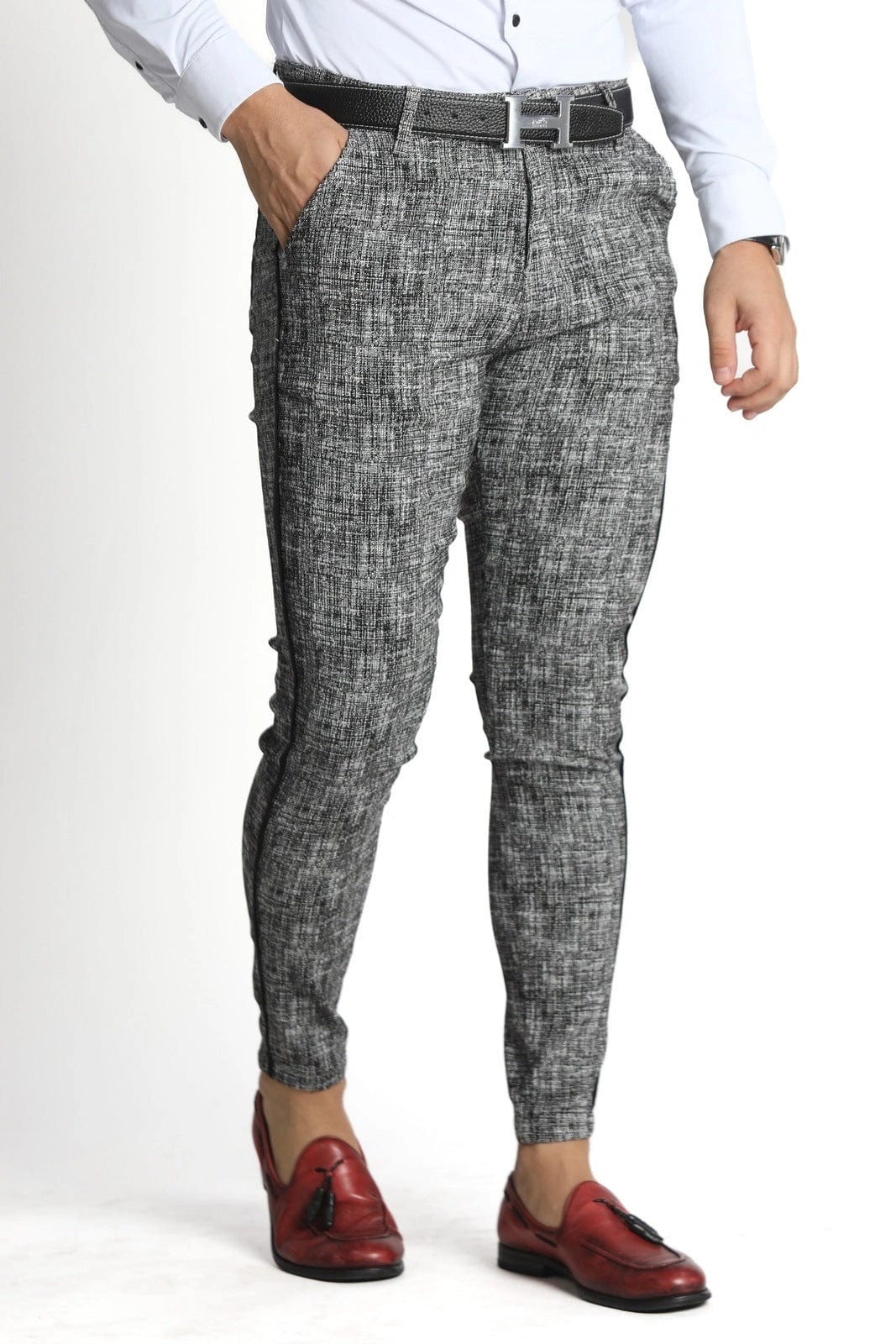 Shop Graphite Grey Slim Fit Dress Pants For Men - Gerardo Collection