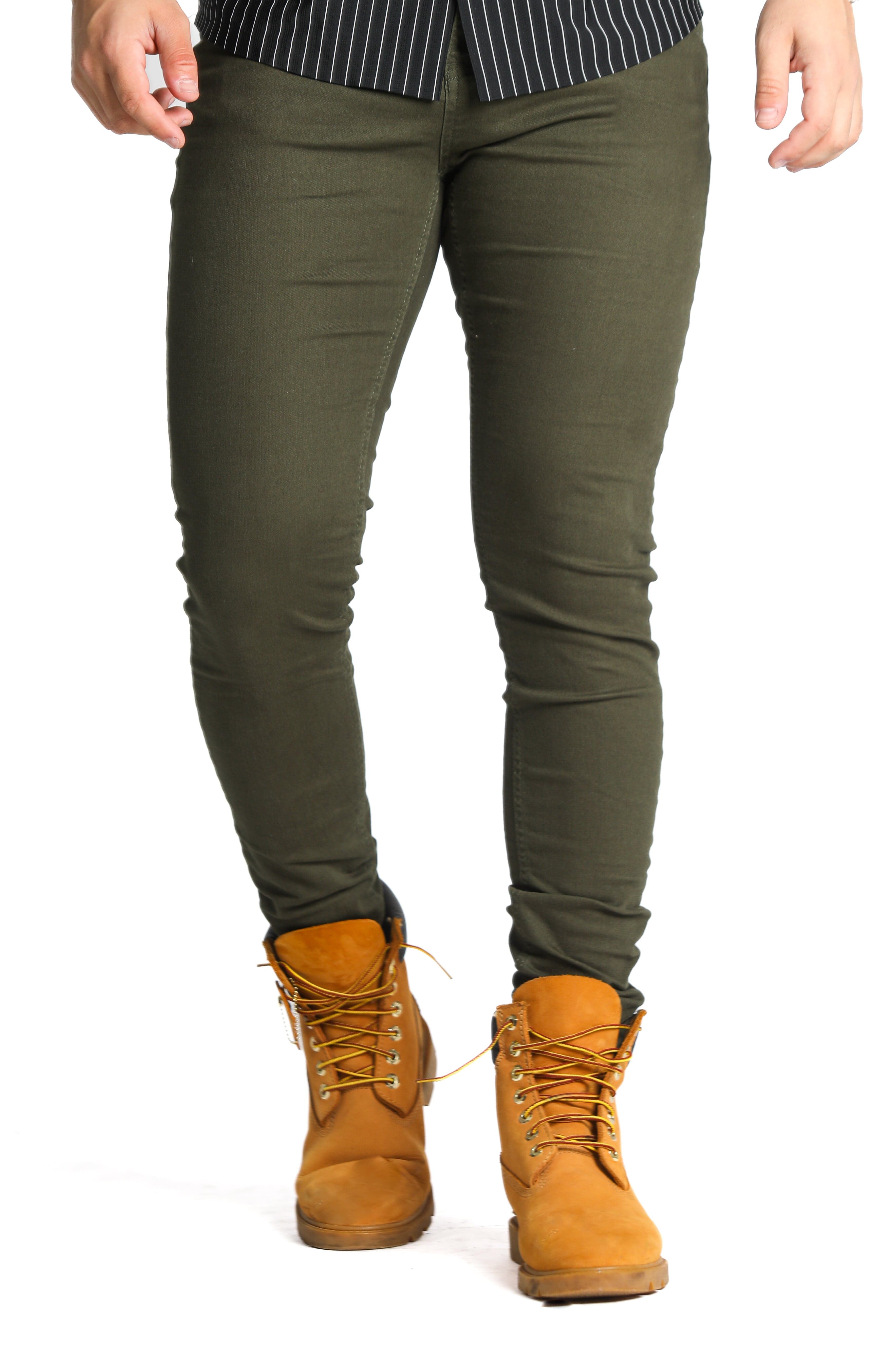 Mens Green Skinny Fit Stretch Jeans | Gerardo Collection