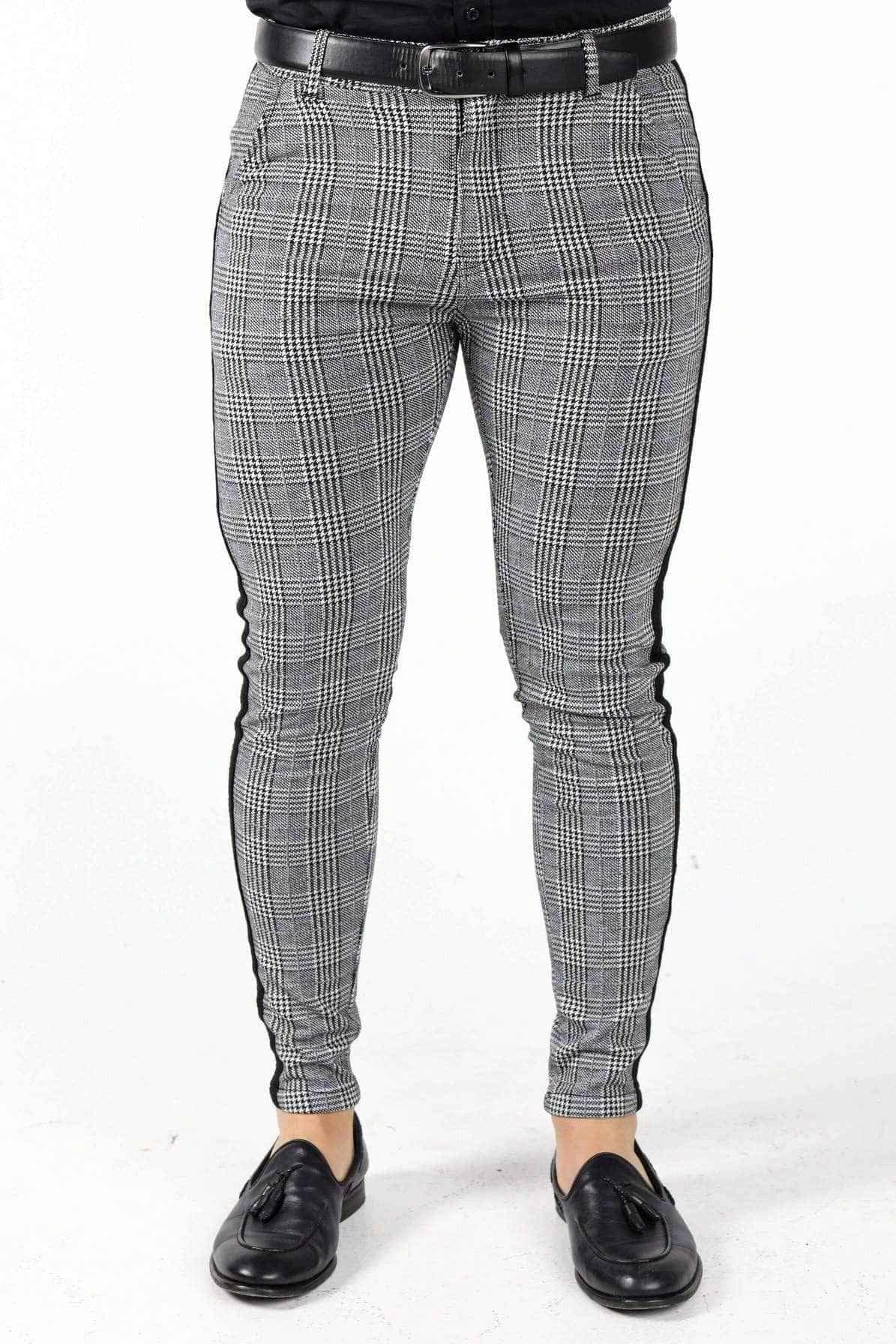Mens Grey & Black Plaid Dress Pants - Gerardo Collection