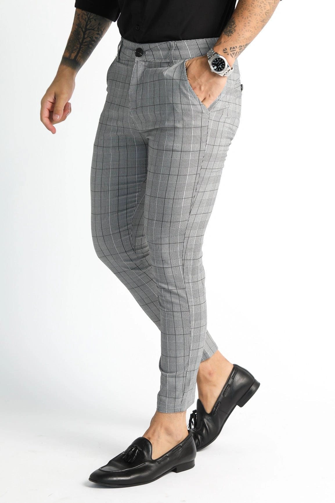 Mens Grey Plaid Pants - Gerardo Collection