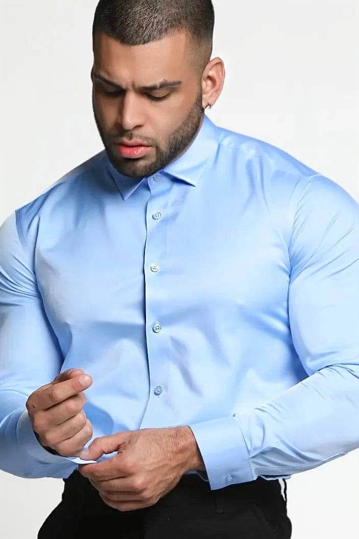 Mens Light Blue Athletic Fit Dress Shirt - Gerardo Collection