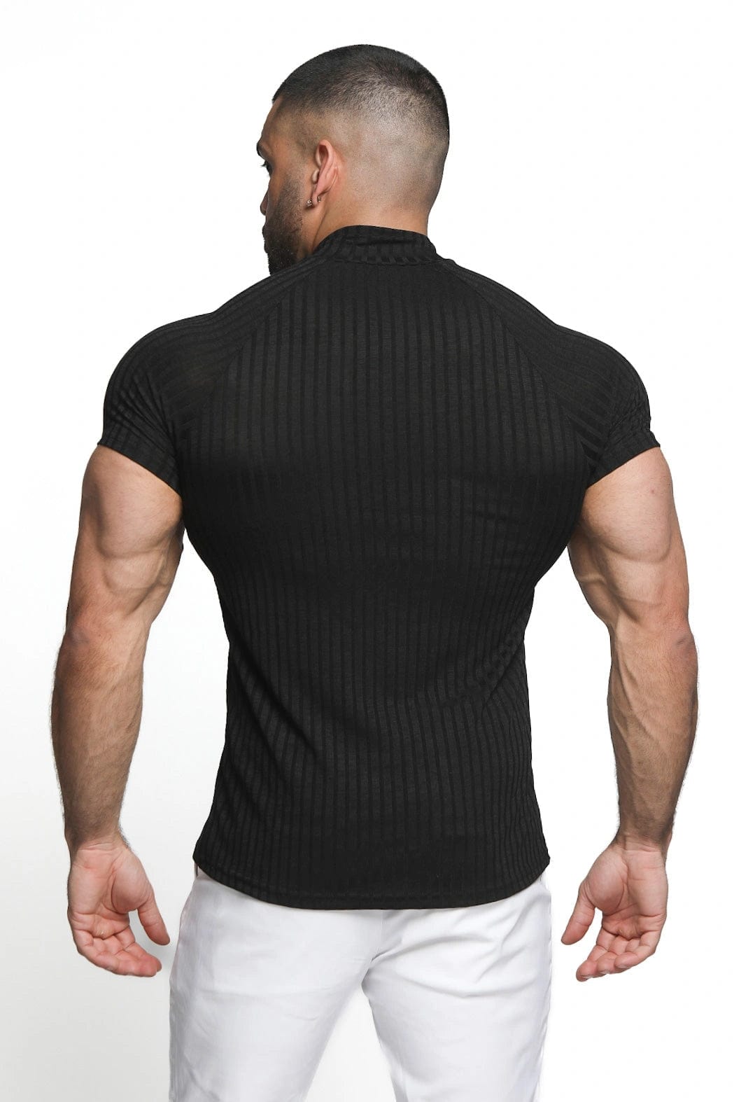 Mens Muscle Fit Polo Zip Neck Collar Shirt - Gerardo Collection