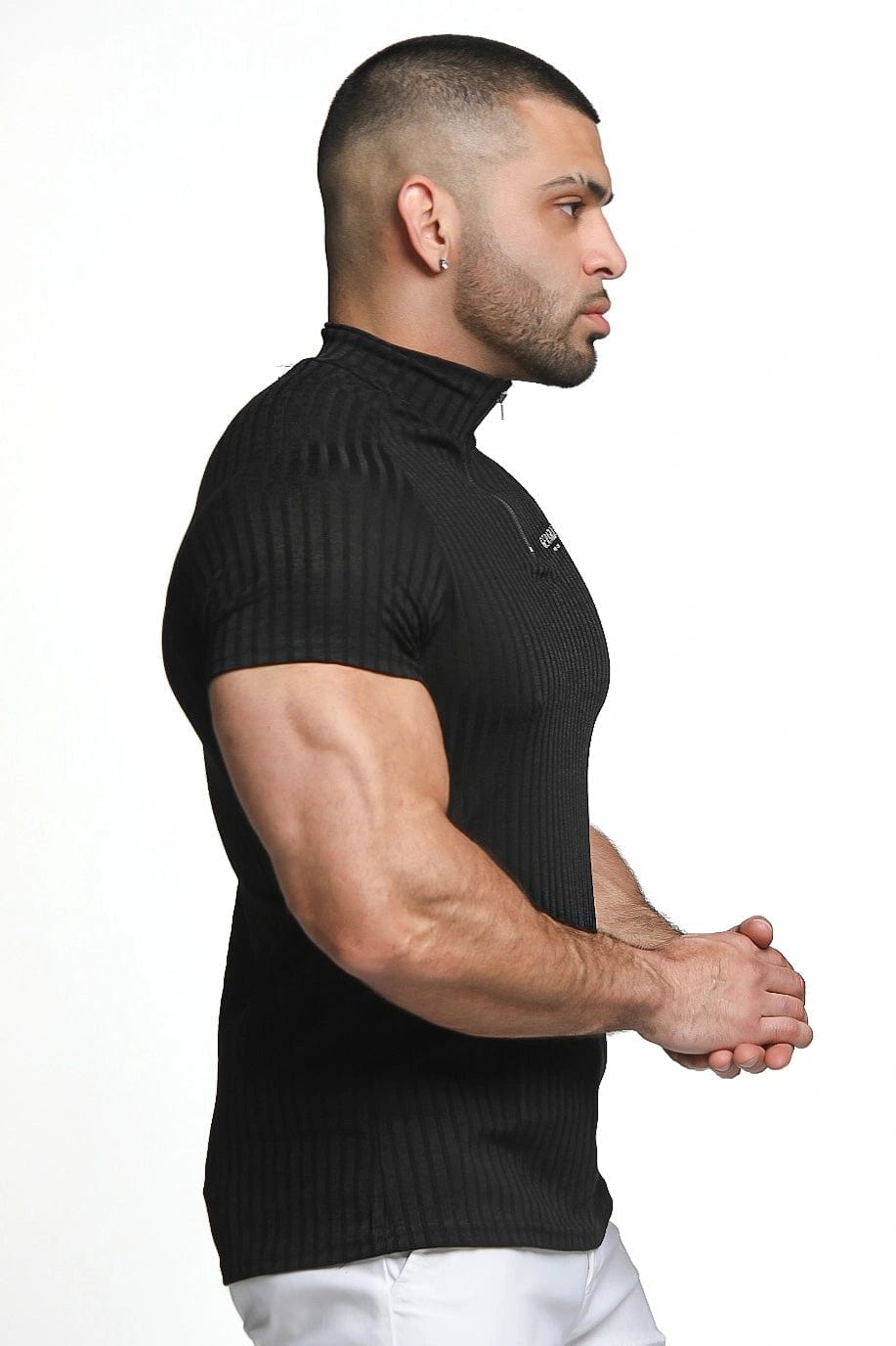 Mens Muscle Fit Polo Zip Neck Collar Shirt - Gerardo Collection