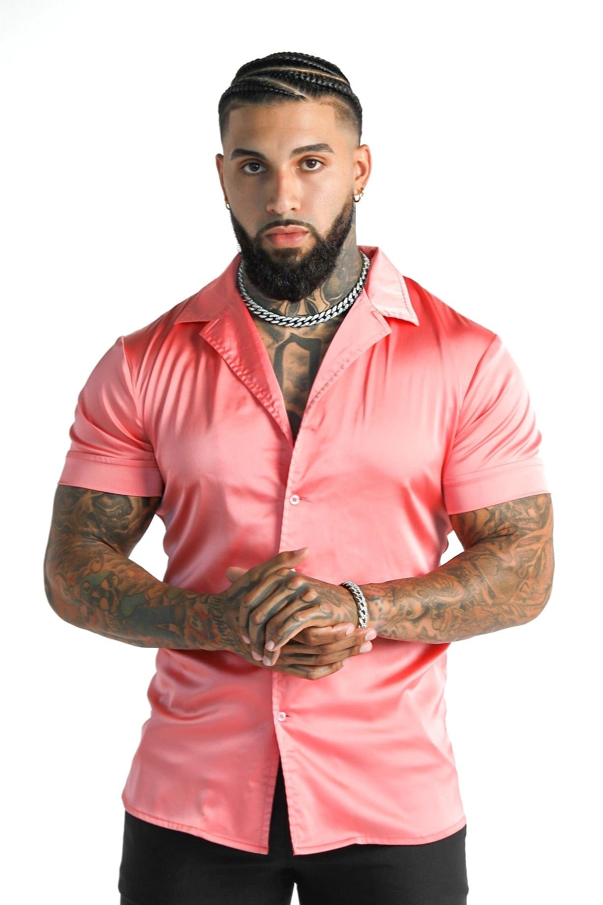 Mens Pink Satin Shirt - Gerardo Collection