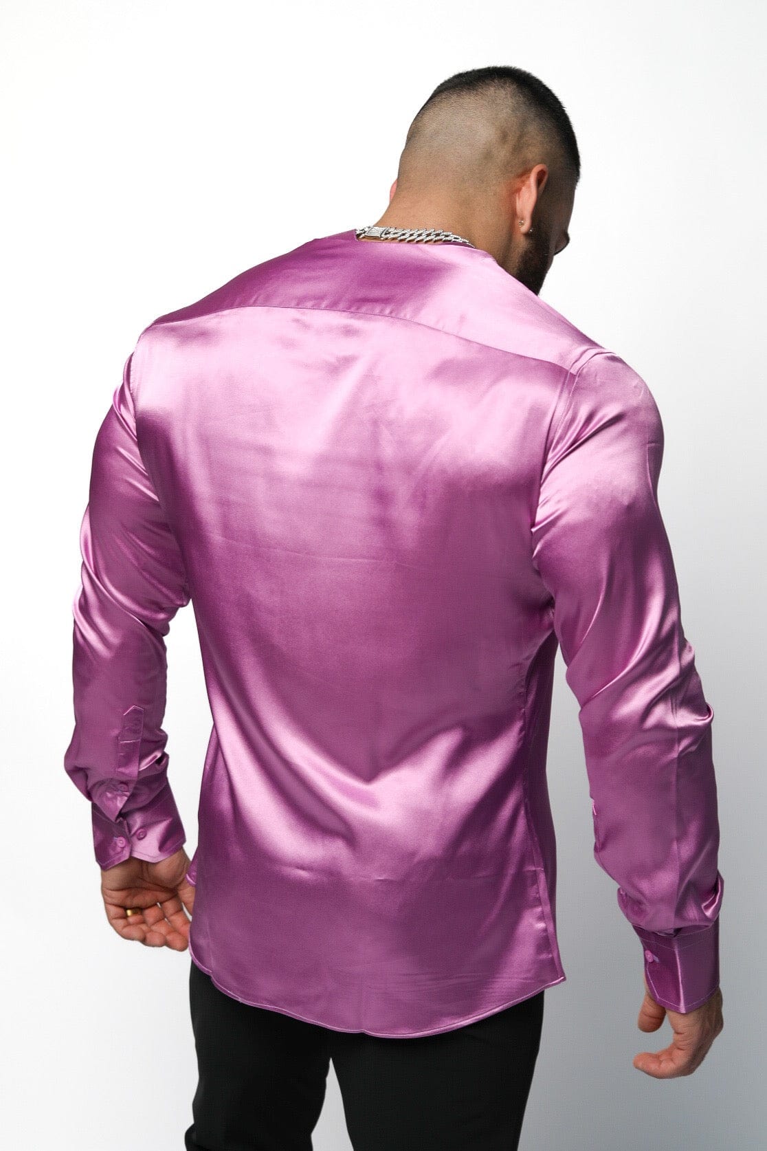 Mens Purple Satin Long Sleeve Shirt - Gerardo Collection