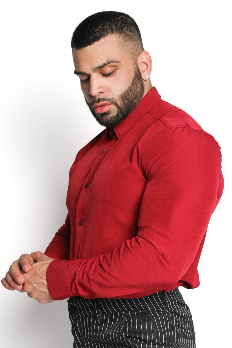 Mens Red Athletic Fit Dress Shirt - Gerardo Collection