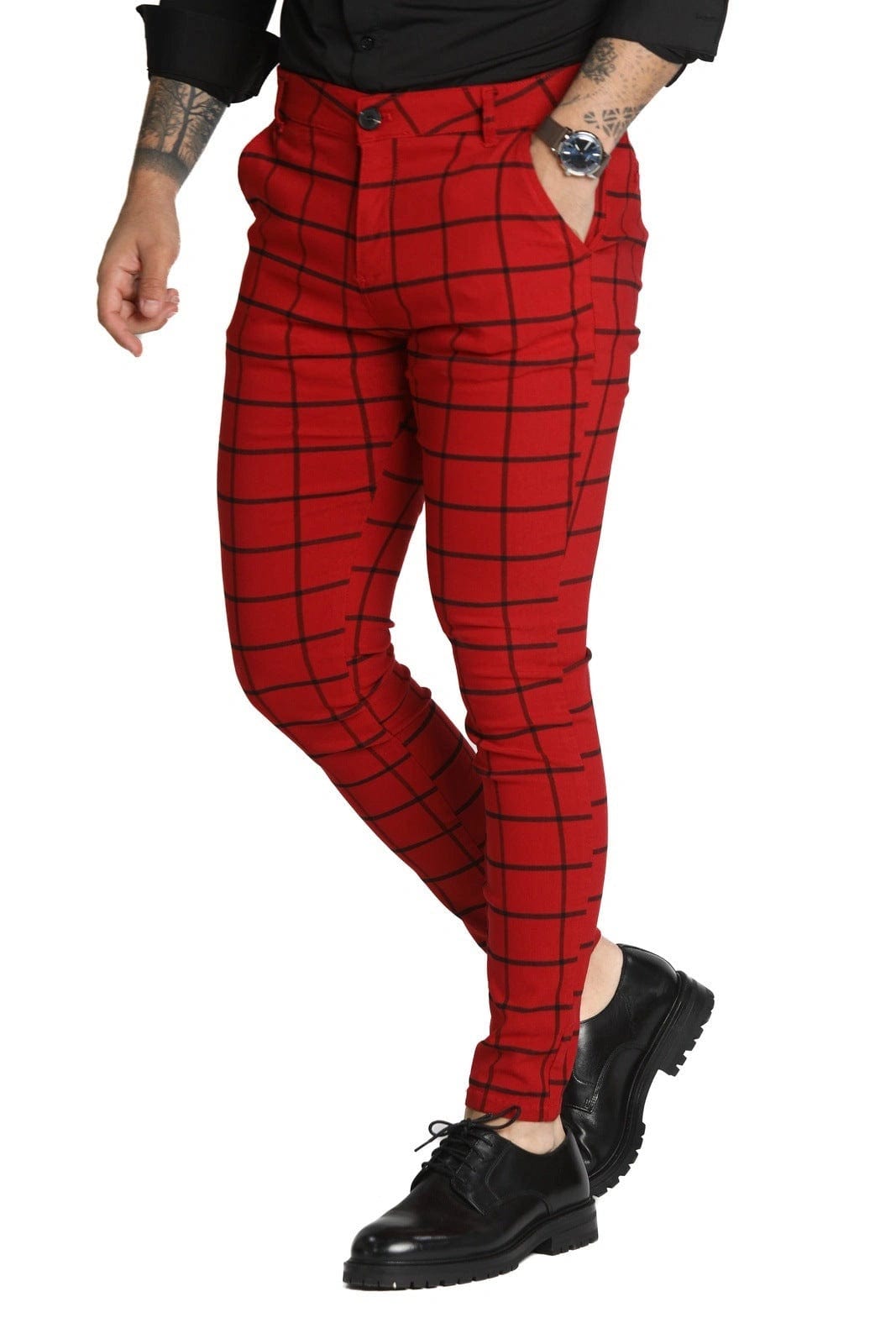 Mens Red Checkered Dress Pants - Gerardo Collection