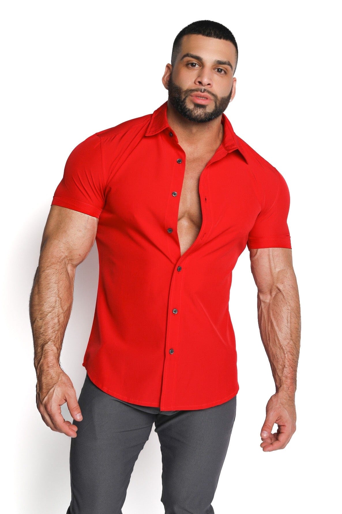 Mens Red Muscle Fit Button Down Shirt - Gerardo Collection
