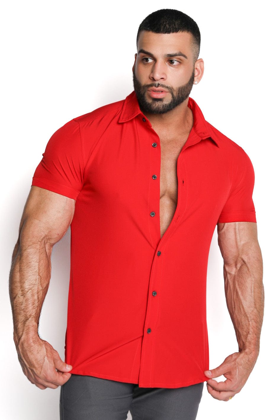 Mens Red Short Sleeve Dress Shirt - Gerardo Collection